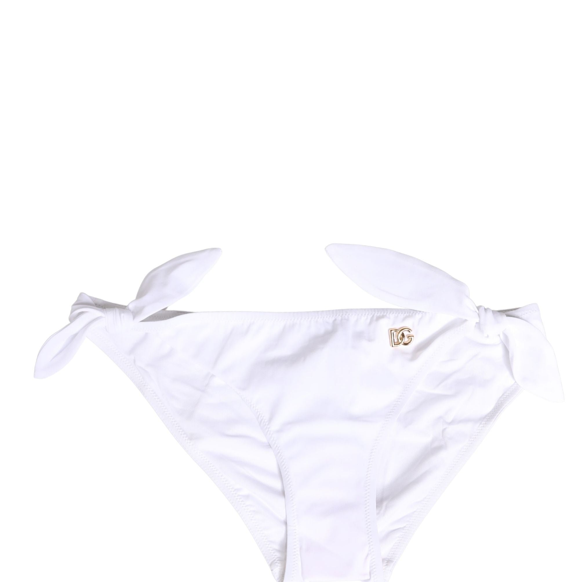 Dolce & Gabbana White Nylon DG Logo Plaque Bikini Bottom Swimwear