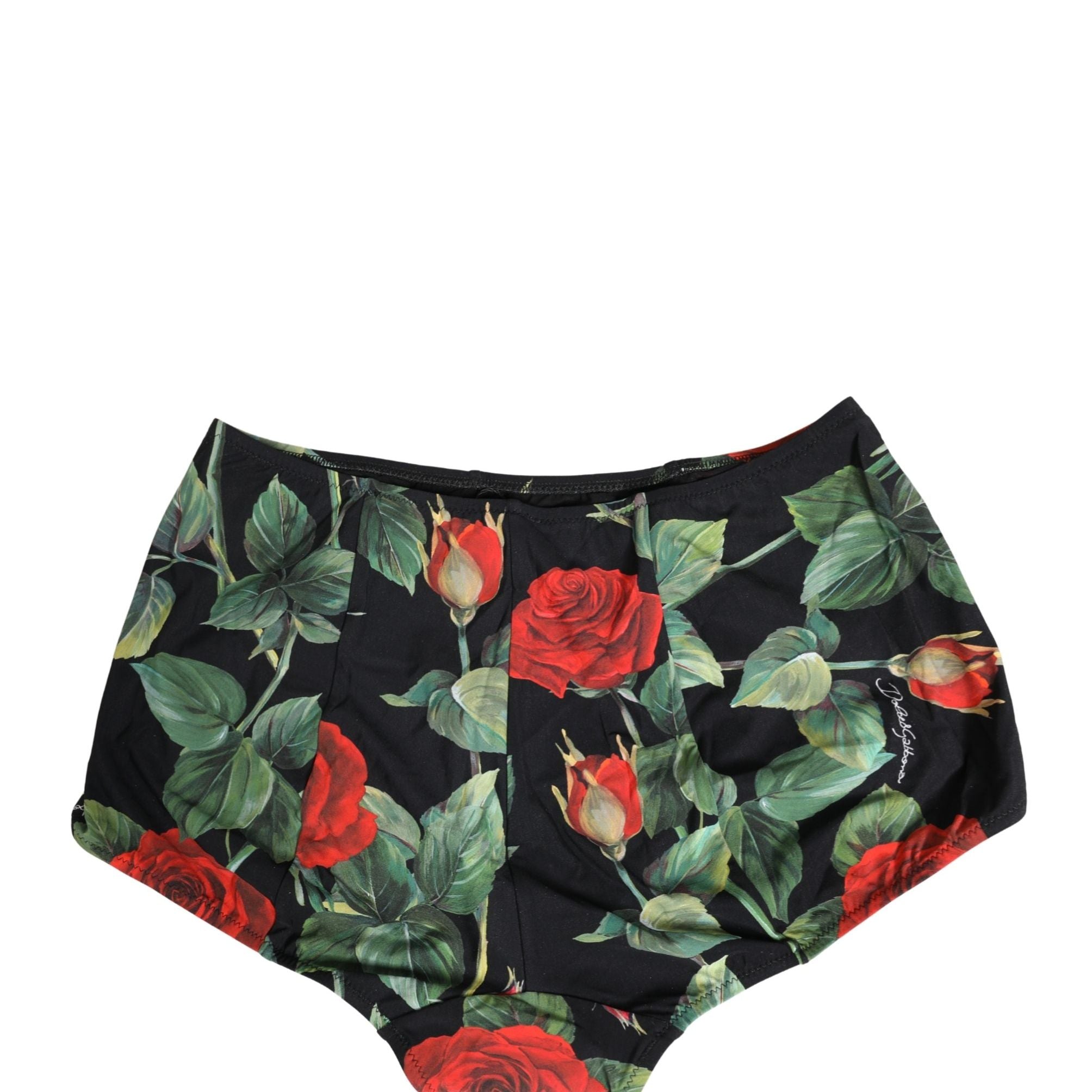 Dolce & Gabbana Black Rose Print High Waisted Girdle Underwear