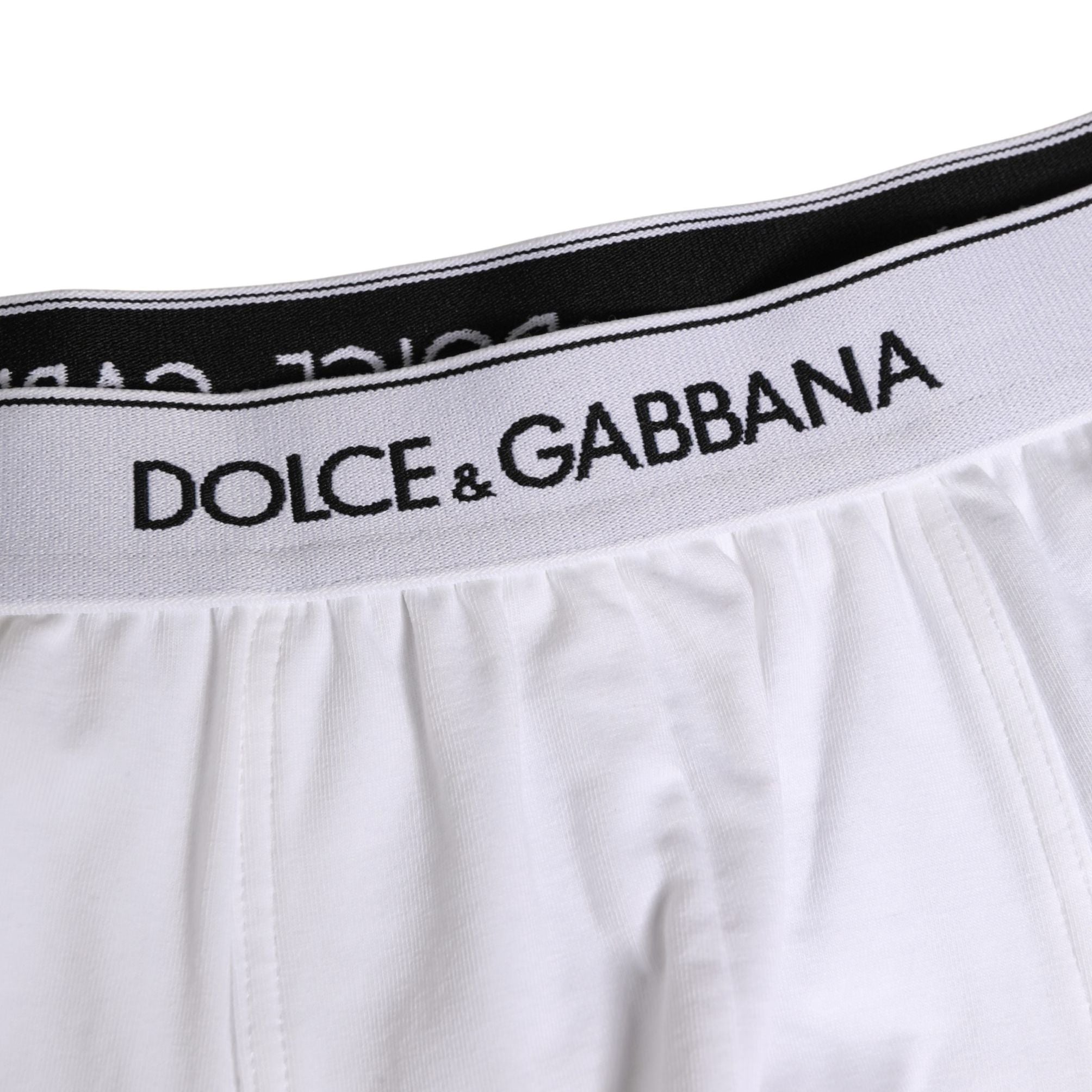 Dolce & Gabbana White Cotton Logo Waistband Regular Boxer Underwear