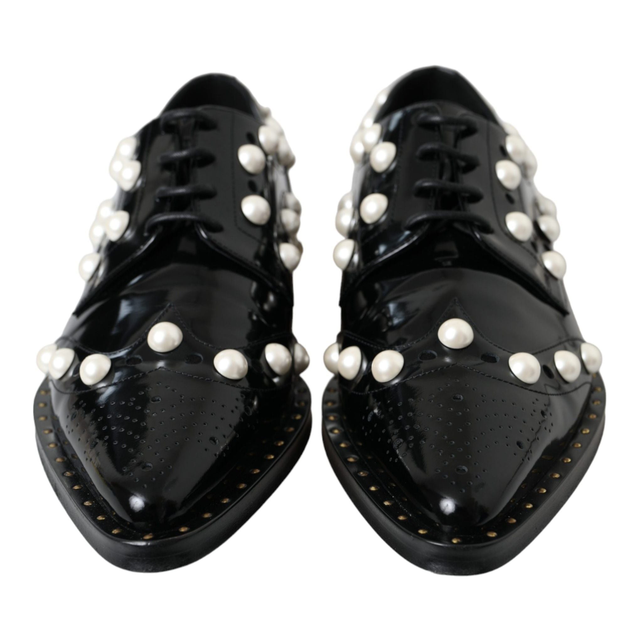 Dolce & Gabbana Black Leather Faux Pearl Dress Brogue Shoes
