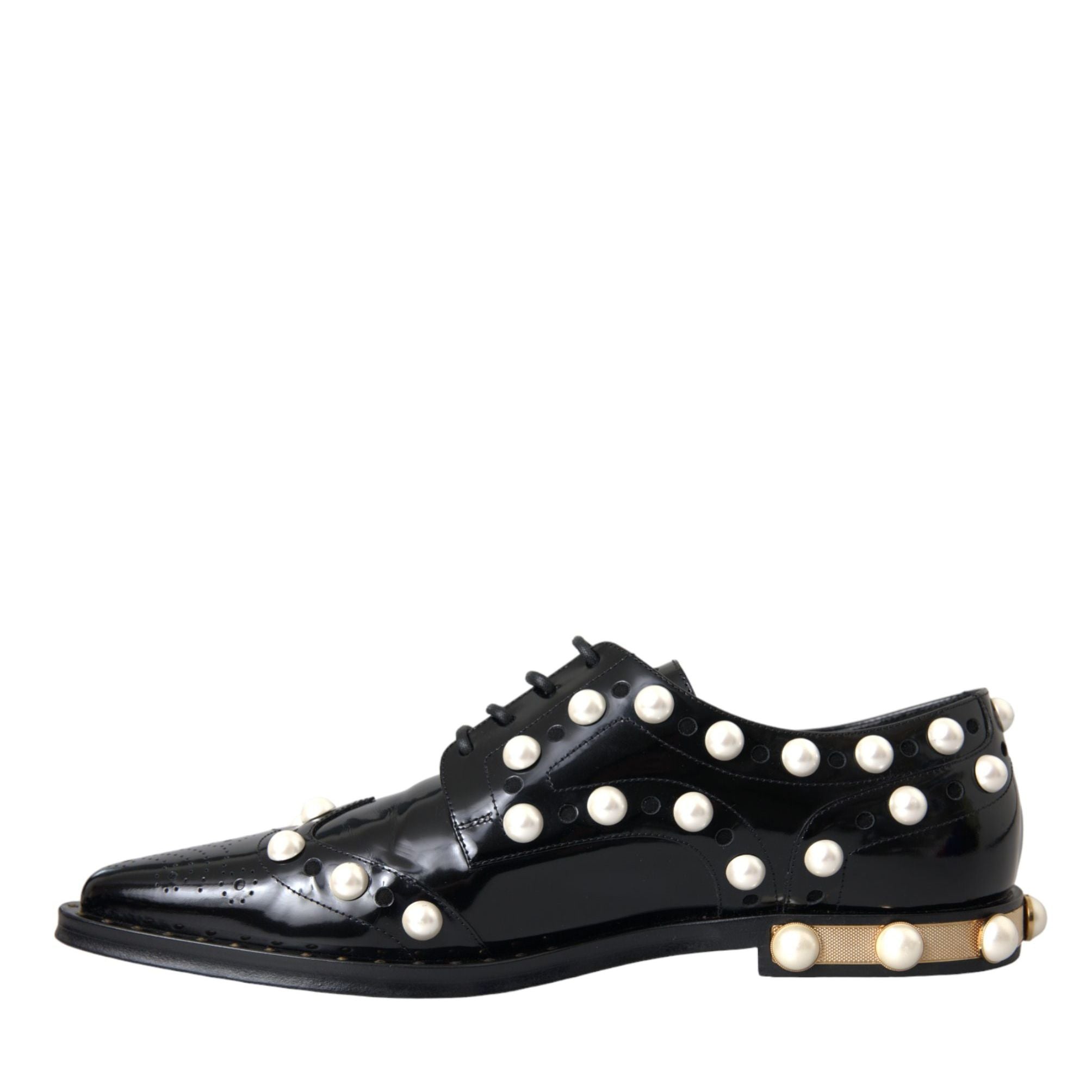 Dolce & Gabbana Black Leather Faux Pearl Dress Brogue Shoes