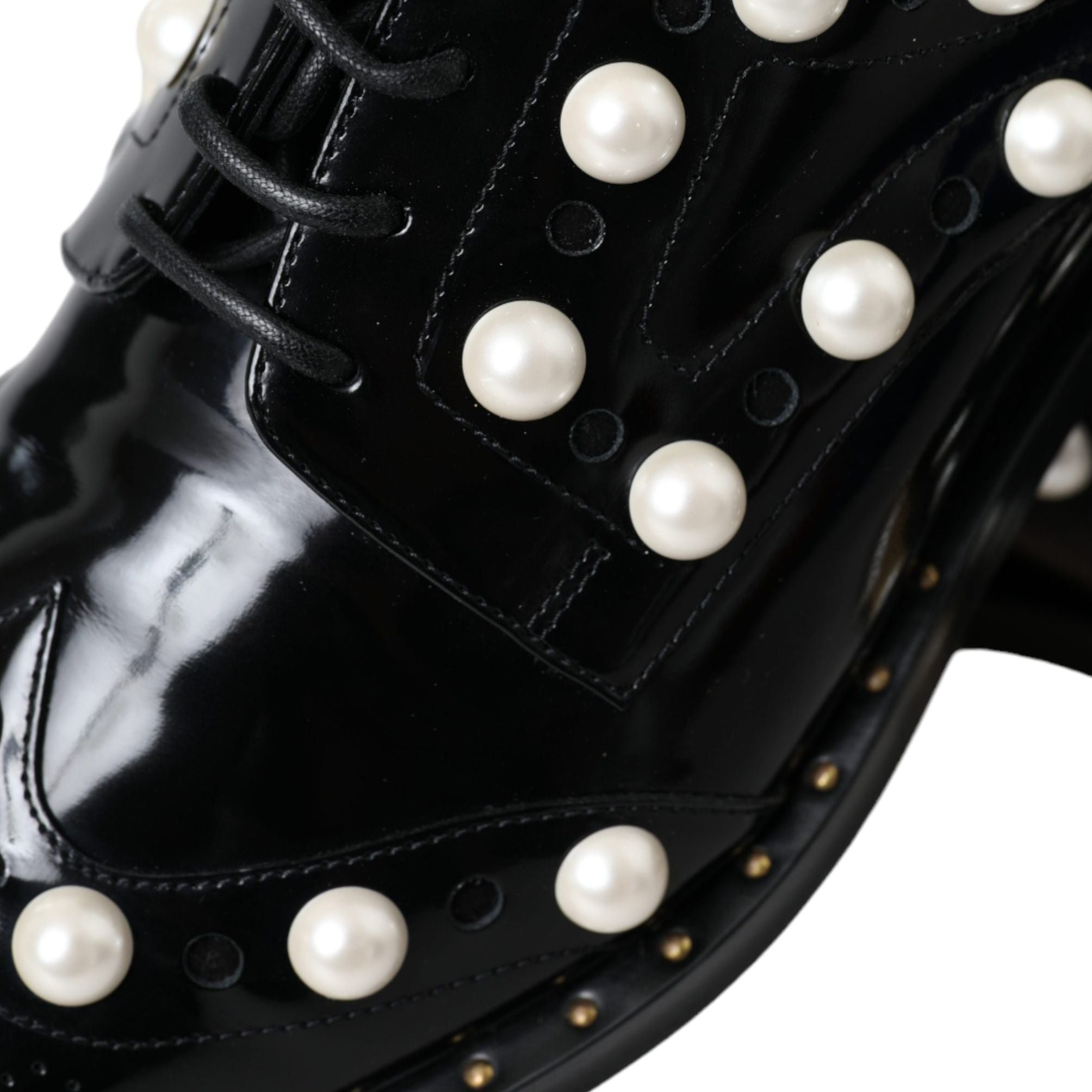Dolce & Gabbana Black Leather Faux Pearl Dress Brogue Shoes