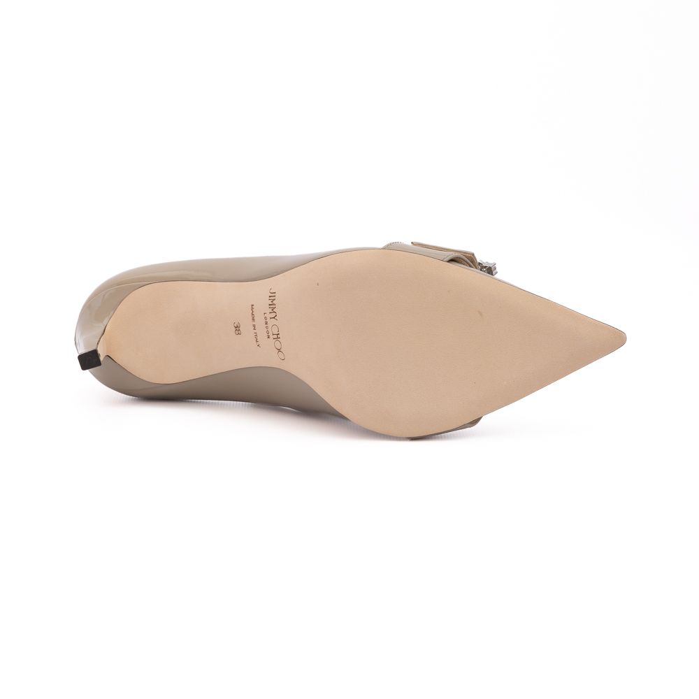 Jimmy Choo Taupe Grey Patent Leather Chery 85 Pumps
