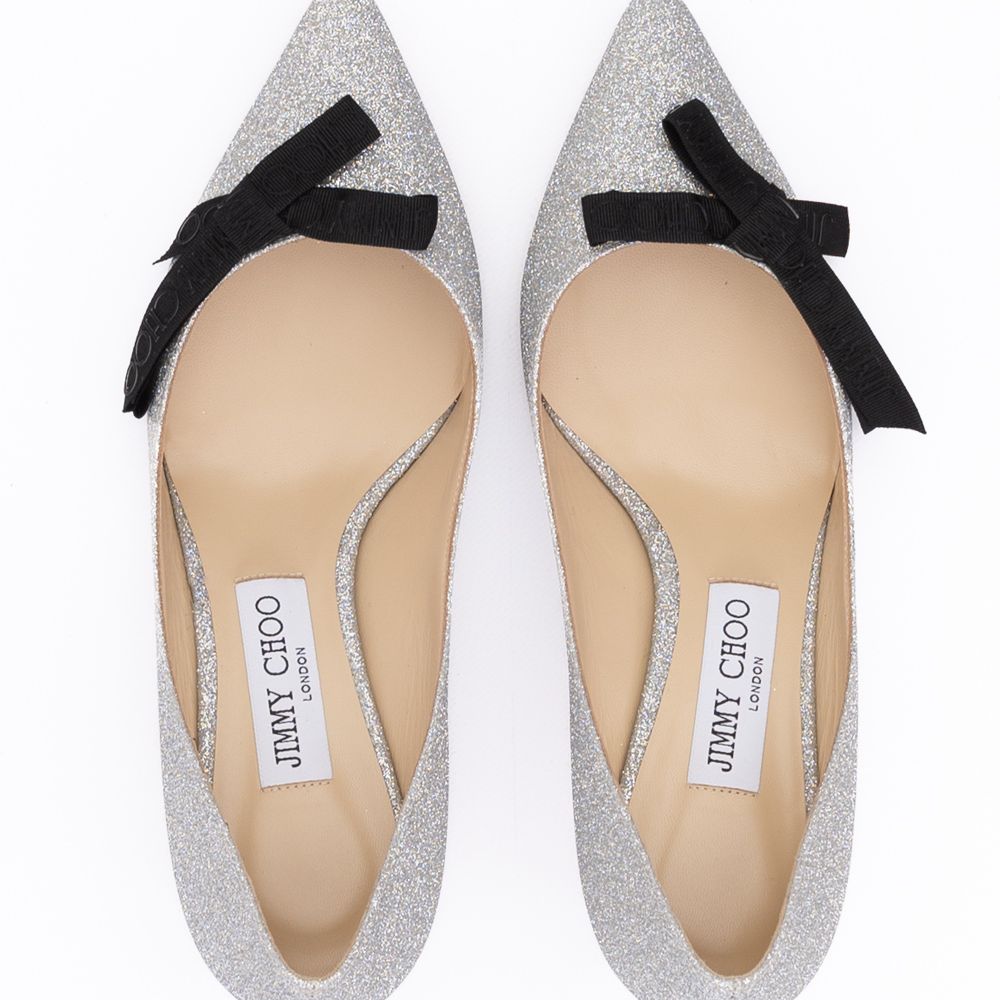 Jimmy Choo Silver Fine Glitter Fabric Romy 60 Pumps