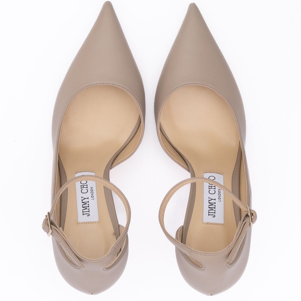 Jimmy Choo Taupe Grey Calf Leather Leona 85 Pumps