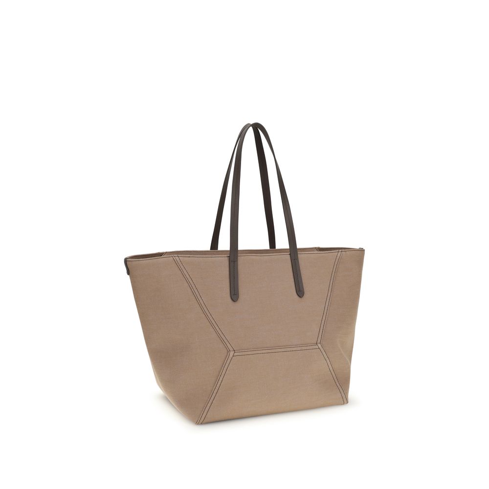 Brunello Cucinelli Beige Cotton Shoulder Bag