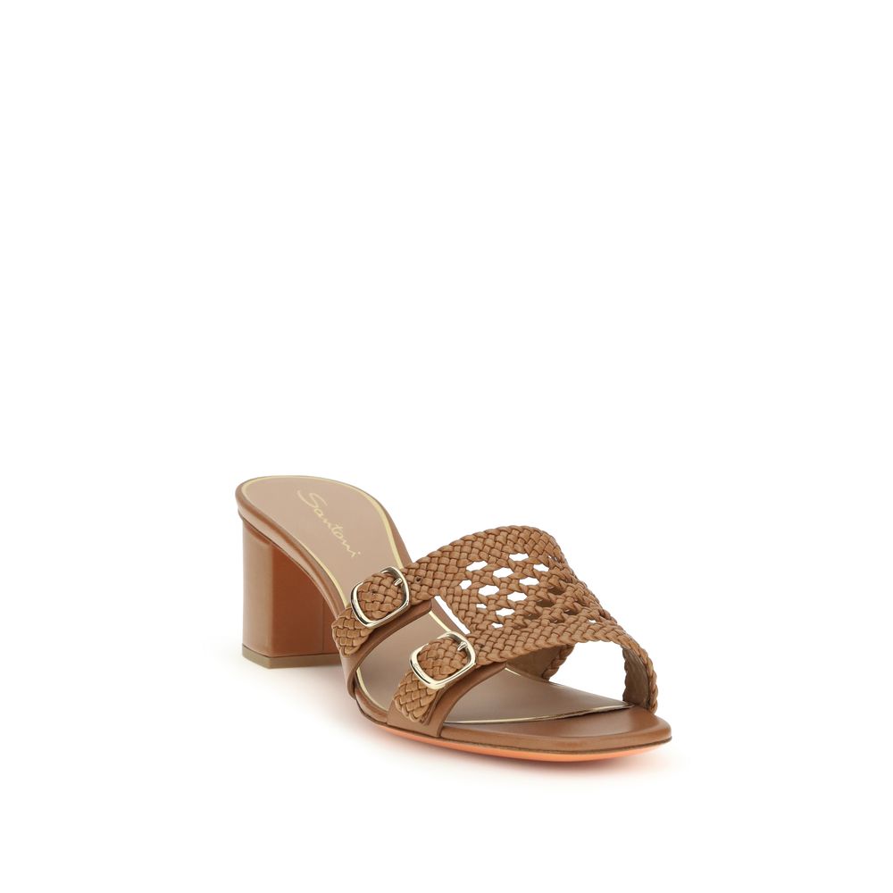Santoni Beige Calf Leather Bos Taurus Platform Sandals