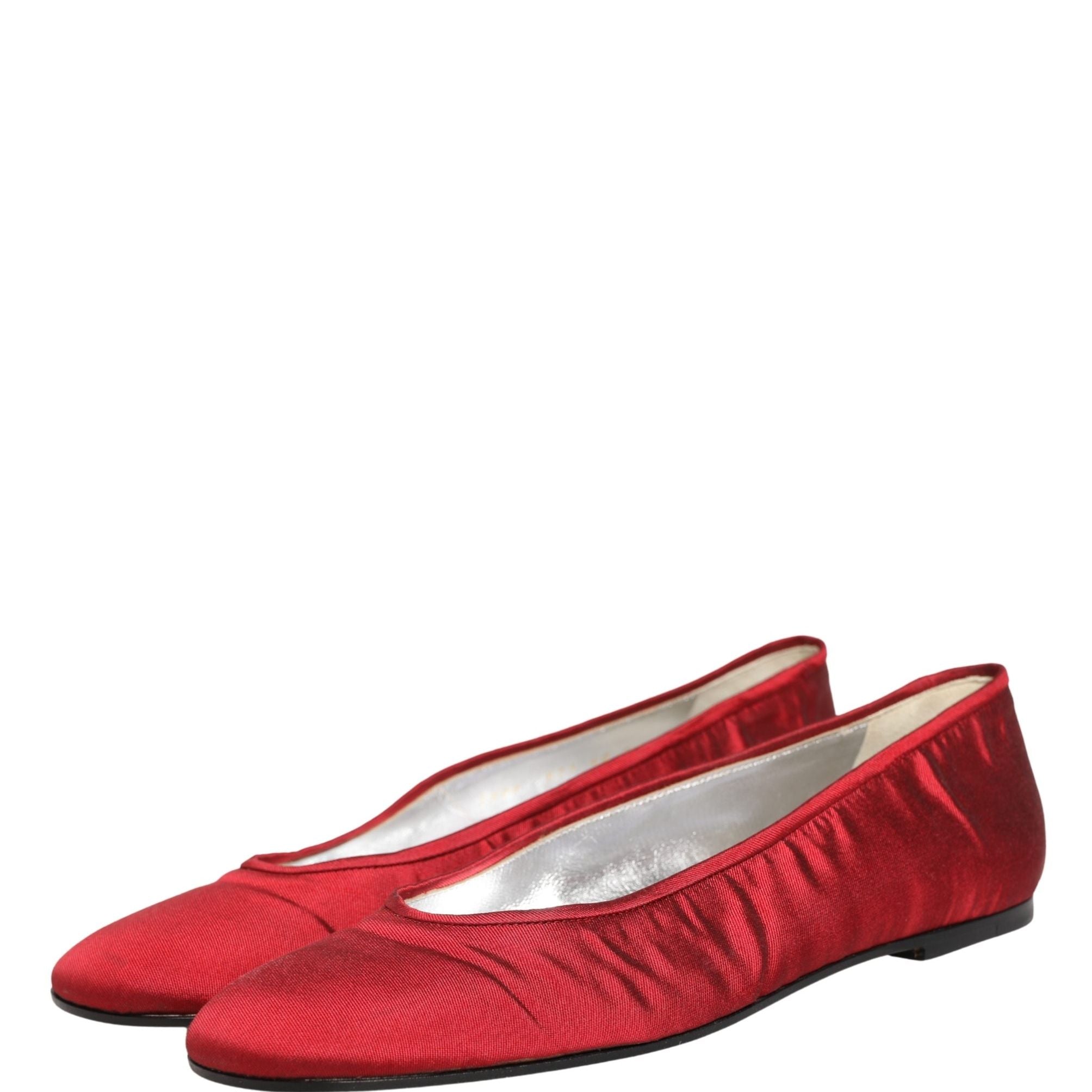 Dolce & Gabbana Red Satin Fabric Ballet Slip On Flats Shoes