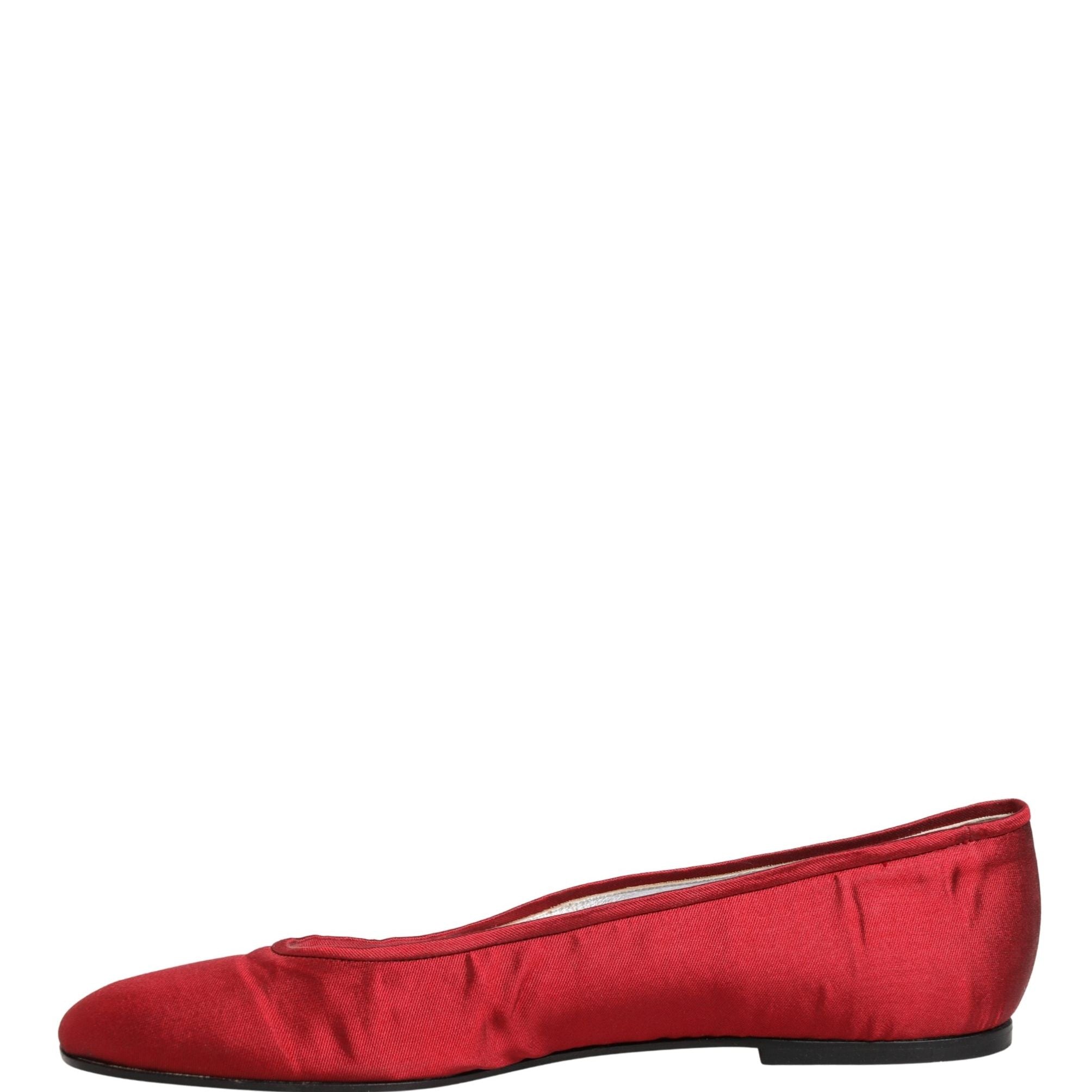 Dolce & Gabbana Red Satin Fabric Ballet Slip On Flats Shoes