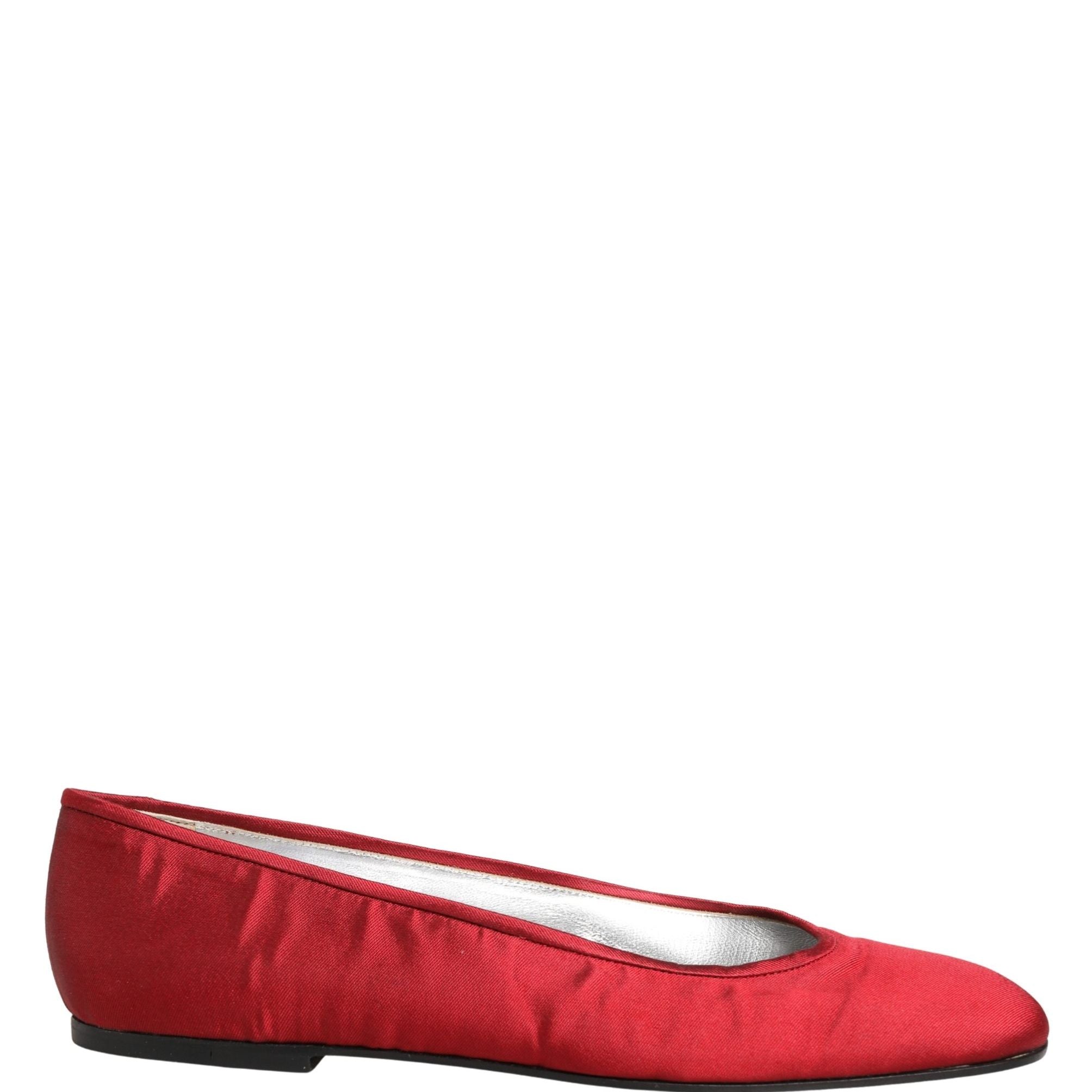Dolce & Gabbana Red Satin Fabric Ballet Slip On Flats Shoes