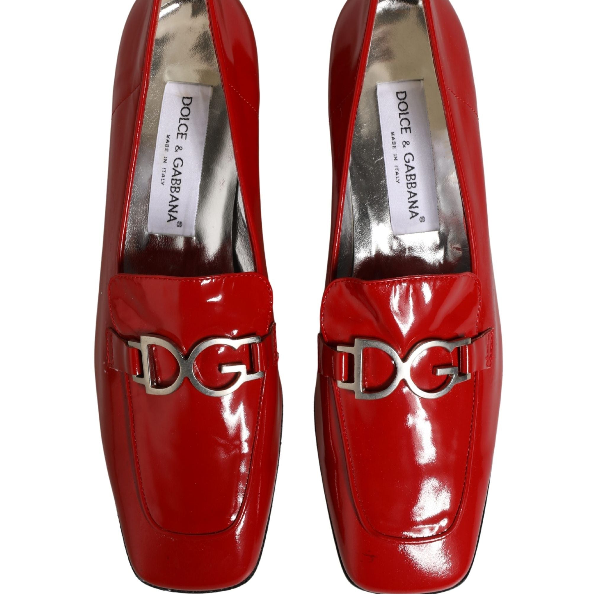 Dolce & Gabbana Red Patent Leather Moccasin Slip On Shoes