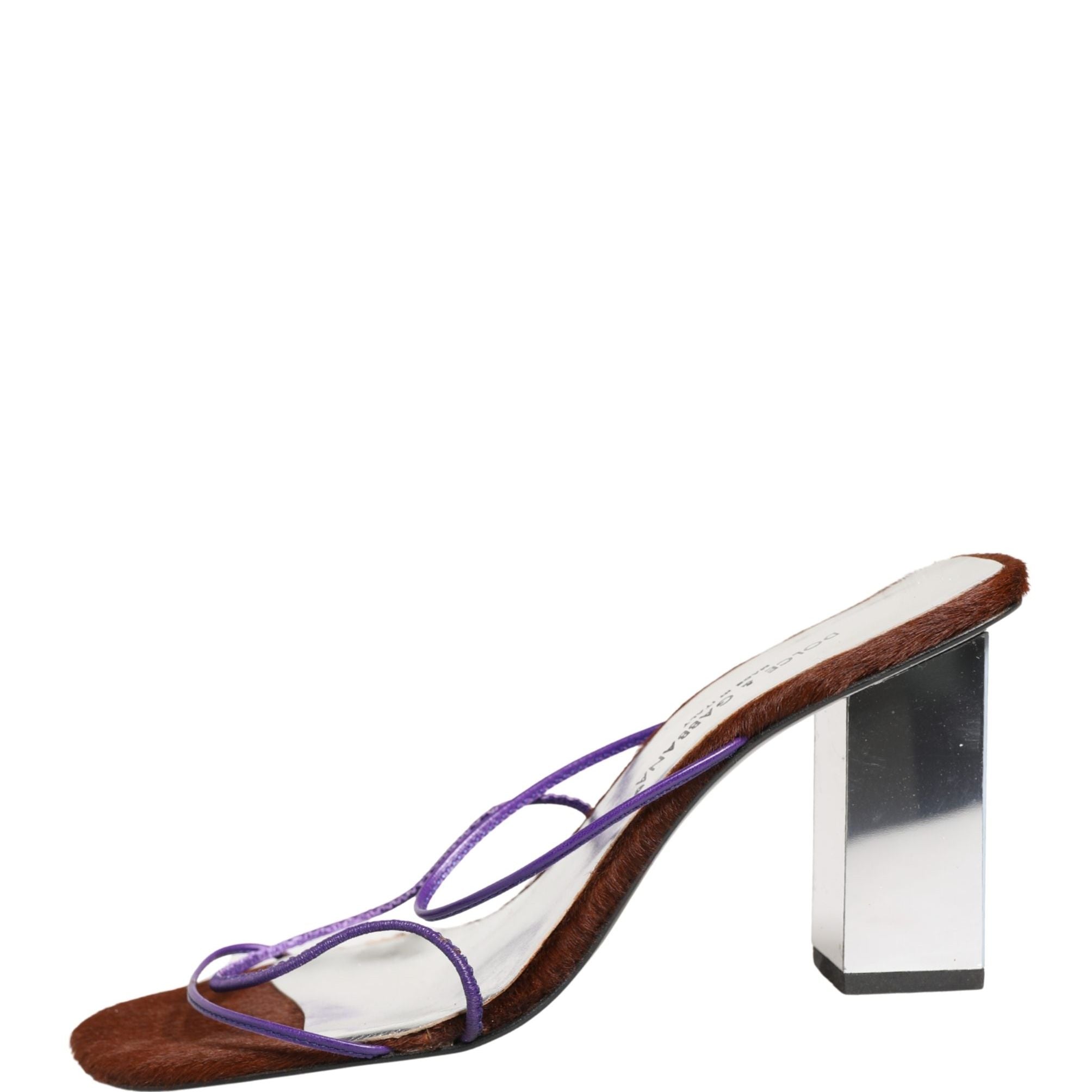 Dolce & Gabbana Silver Block Heels Slip On Sandals Shoes