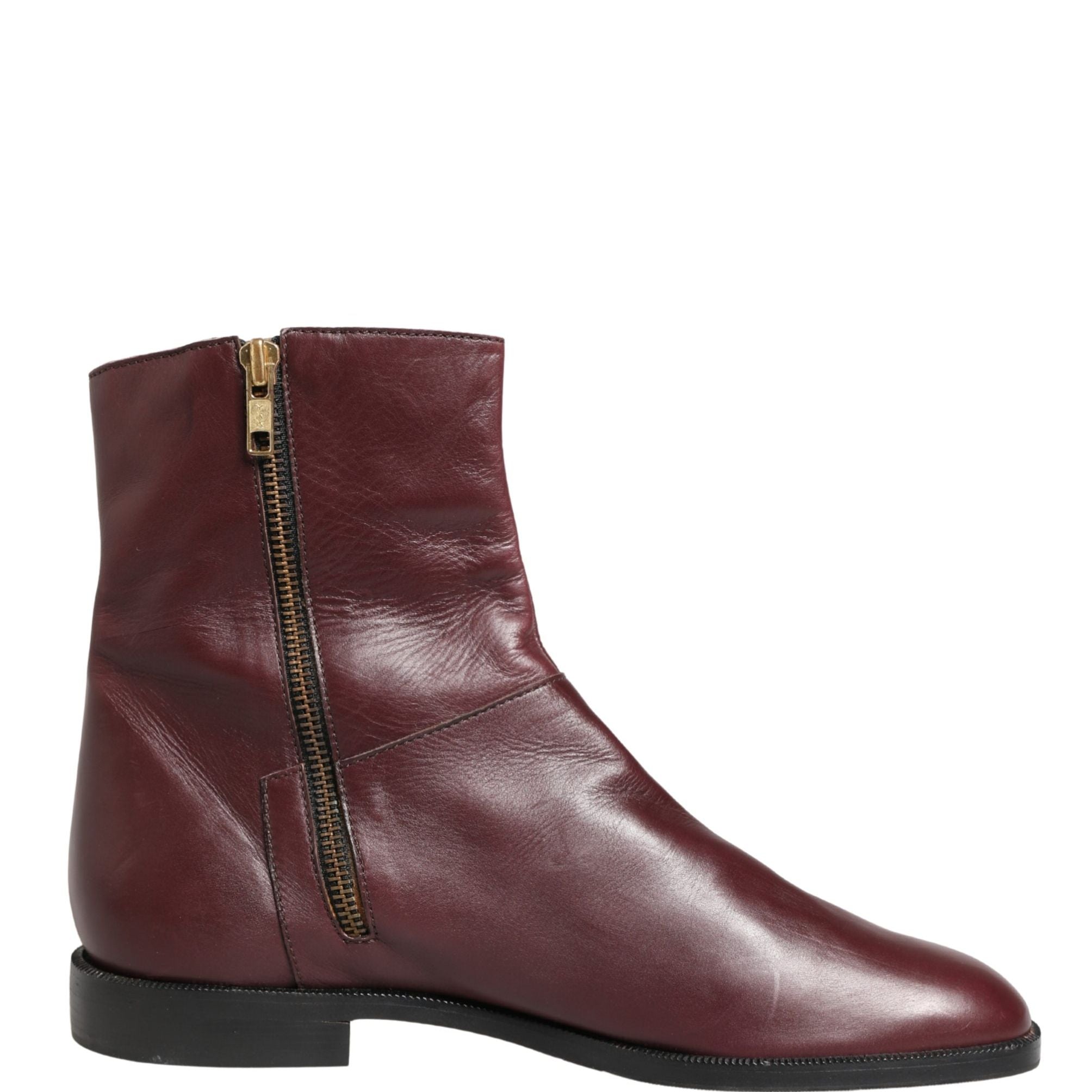 Dolce & Gabbana Maroon Leather Flats Biker Ankle Boots Shoes