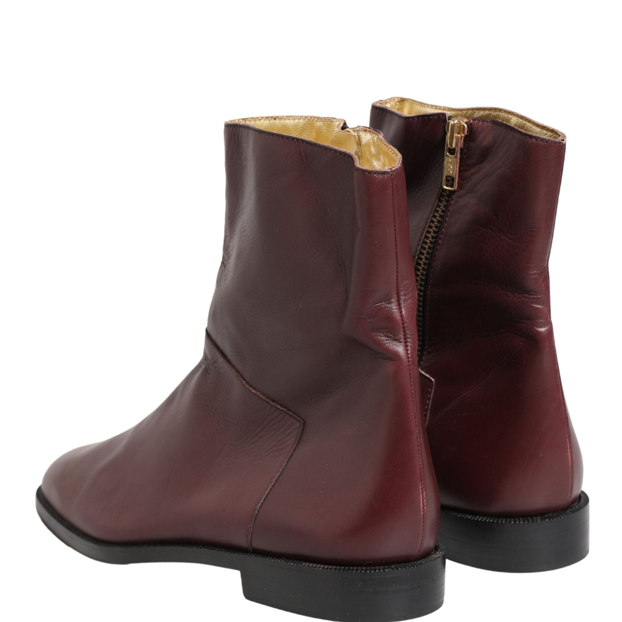 Dolce & Gabbana Maroon Leather Flats Biker Ankle Boots Shoes