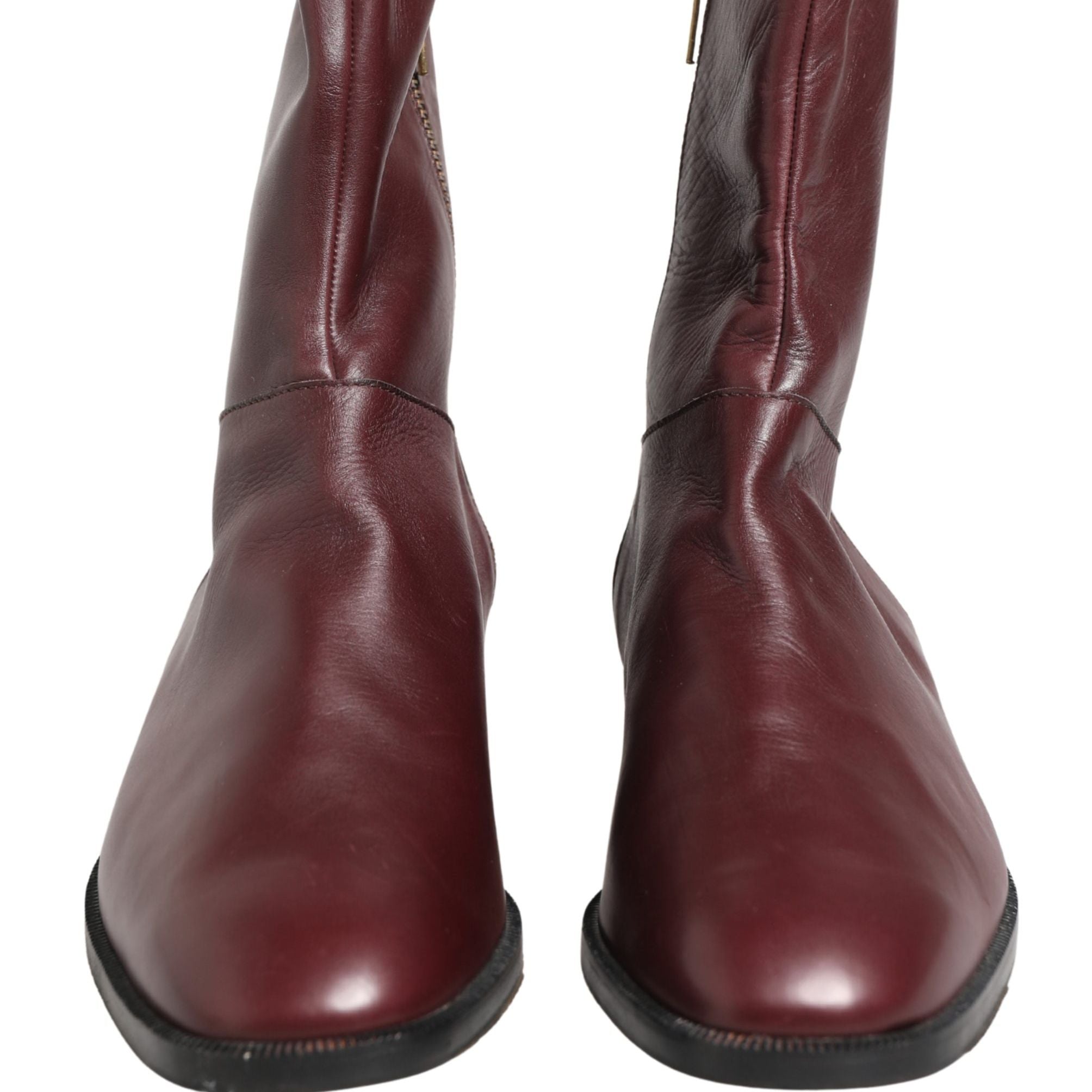 Dolce & Gabbana Maroon Leather Flats Biker Ankle Boots Shoes