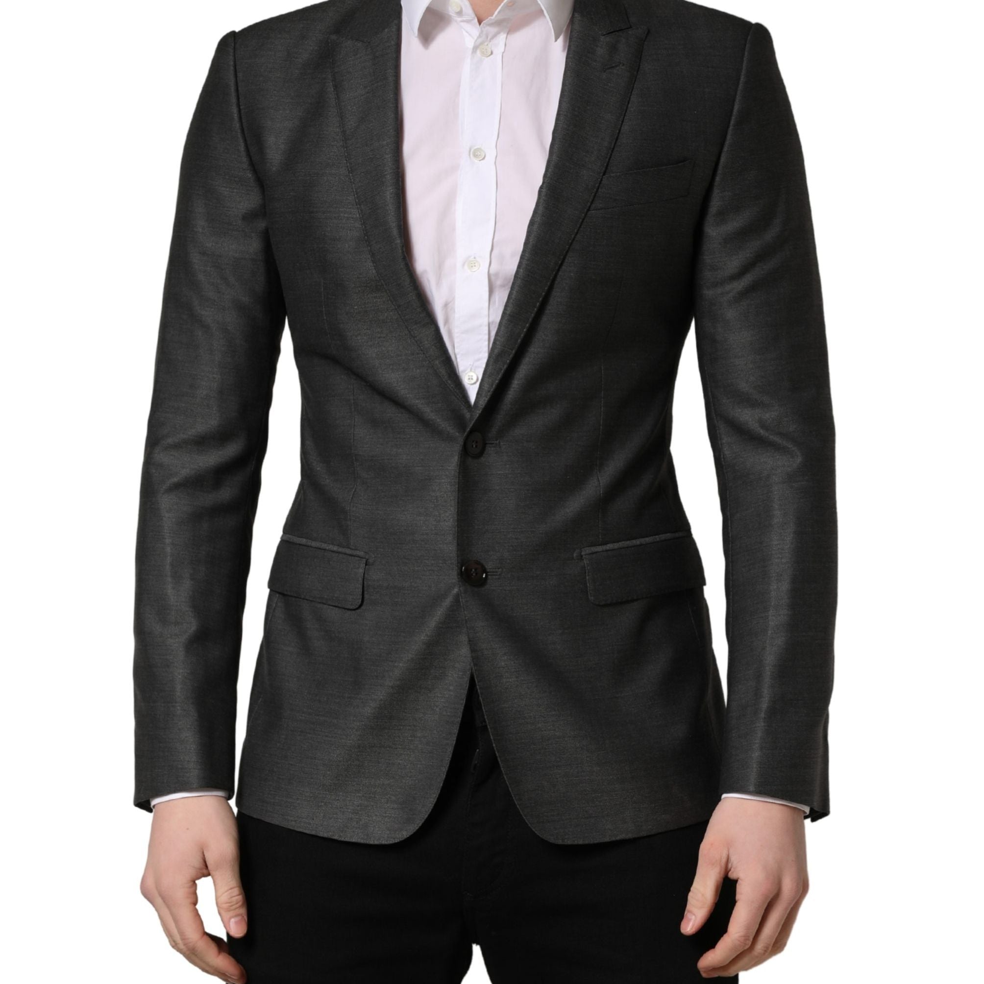 Dolce & Gabbana Dark Gray Wool Slim Fit Coat Jacket Blazer