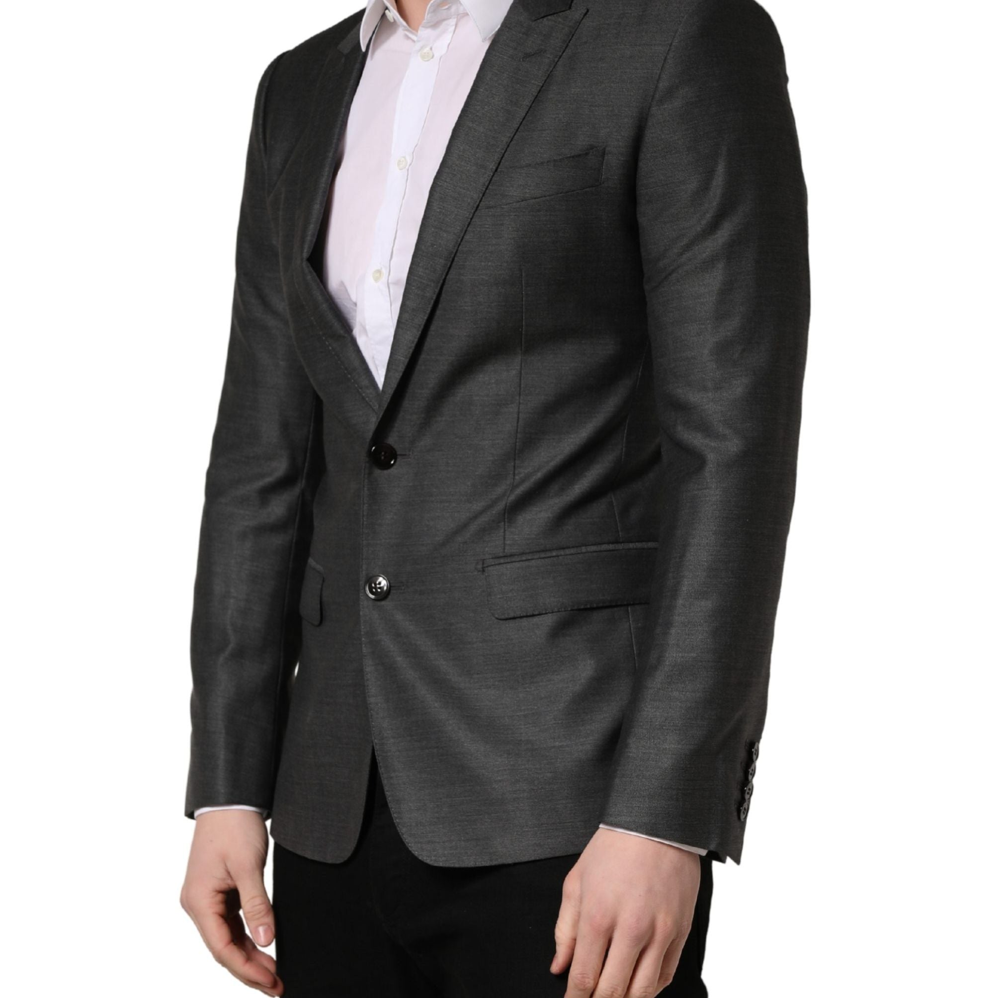 Dolce & Gabbana Dark Gray Wool Slim Fit Coat Jacket Blazer
