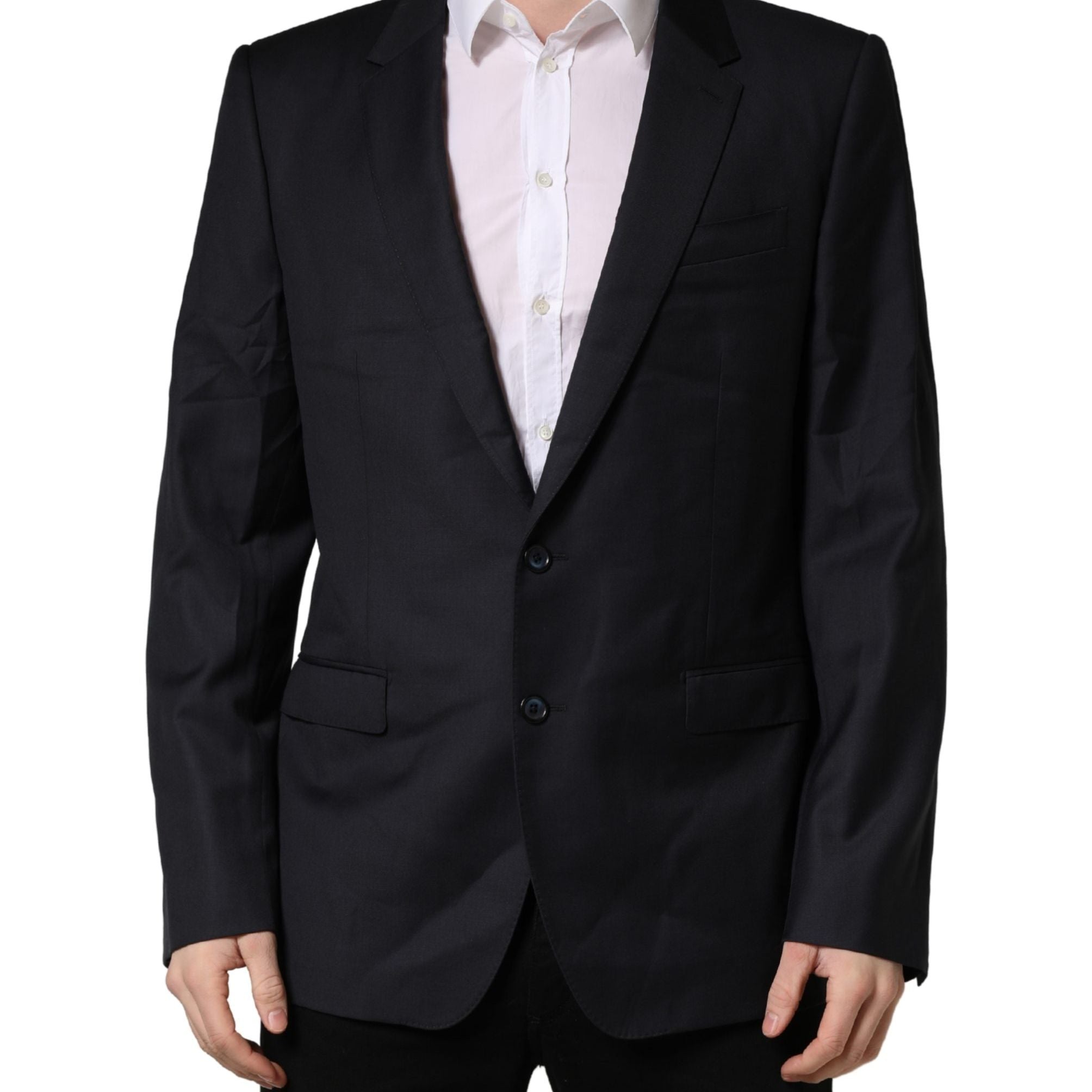 Dolce & Gabbana Black Wool Slim Fit Coat Men Jacket Blazer