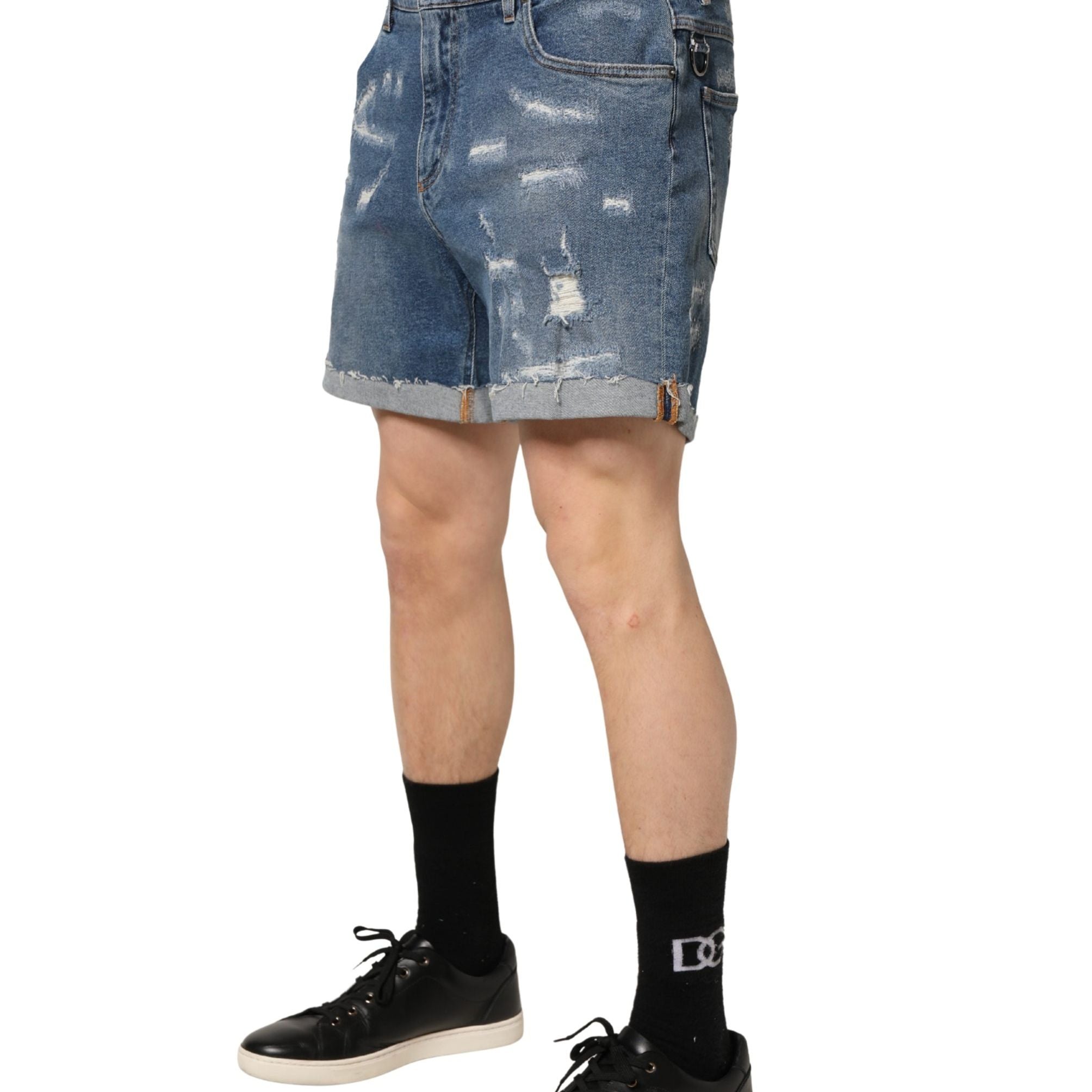 Dolce & Gabbana Blue Cotton Distressed Denim Bermuda Shorts