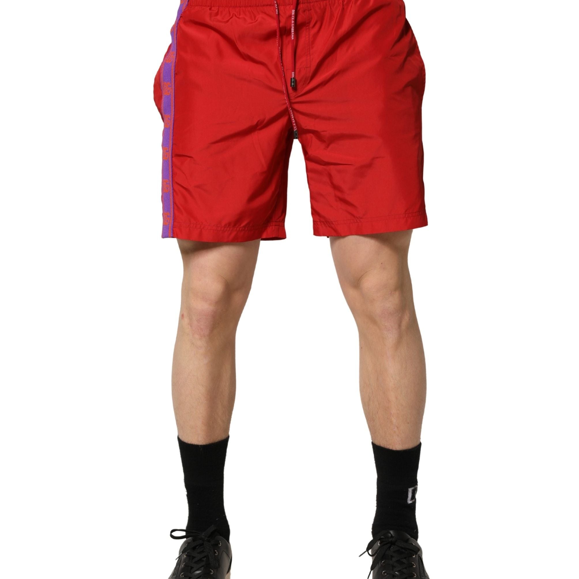 Dolce & Gabbana Red Polyester Men Drawstring Shorts Swimwear
