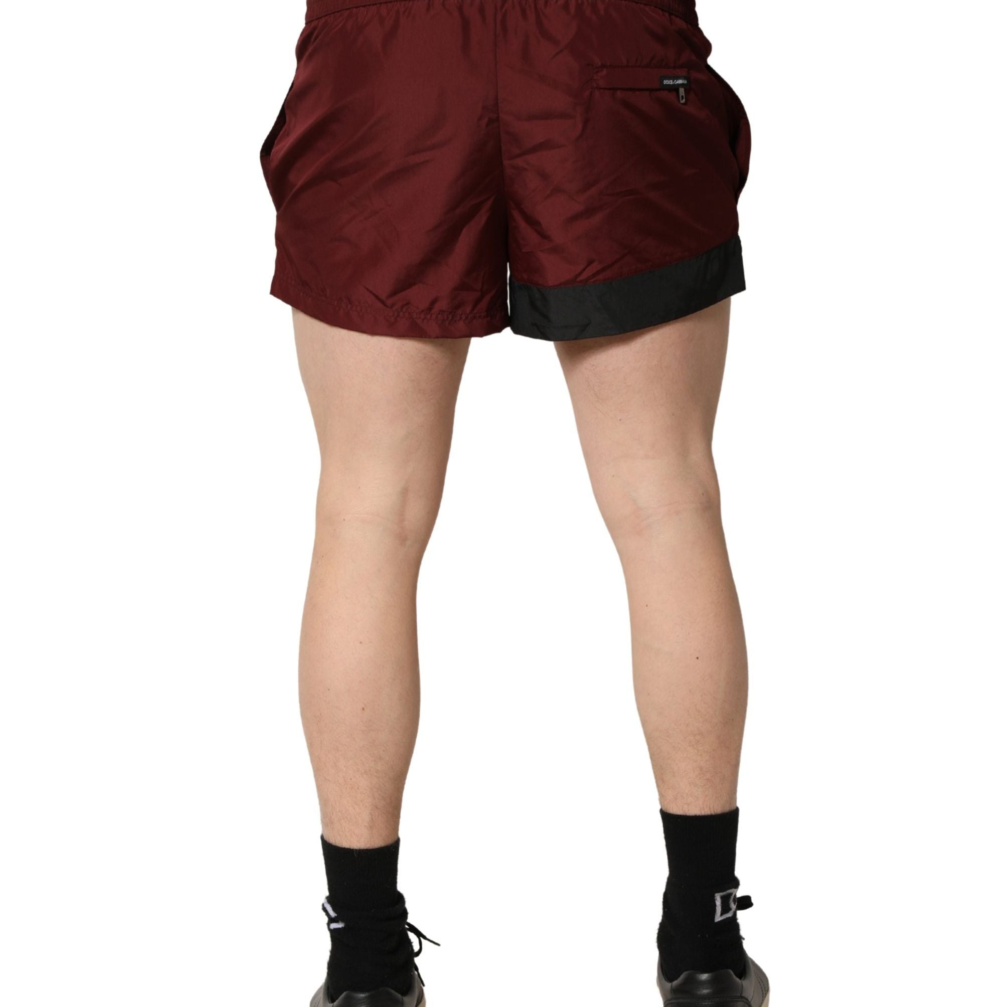 Dolce & Gabbana Maroon Polyester Drawstring Shorts Swimwear