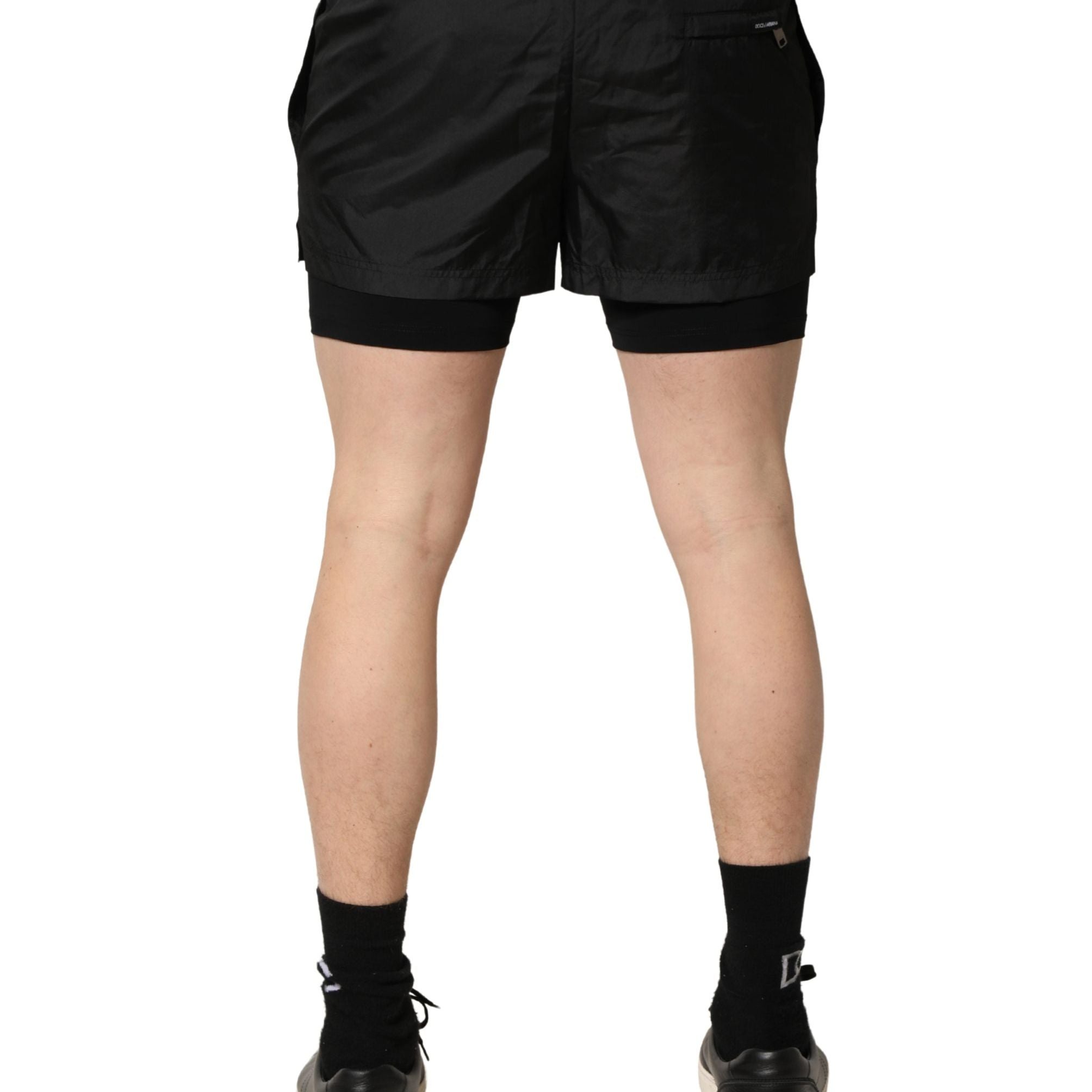 Dolce & Gabbana Black Polyester Drawstring Men Shorts Swimwear