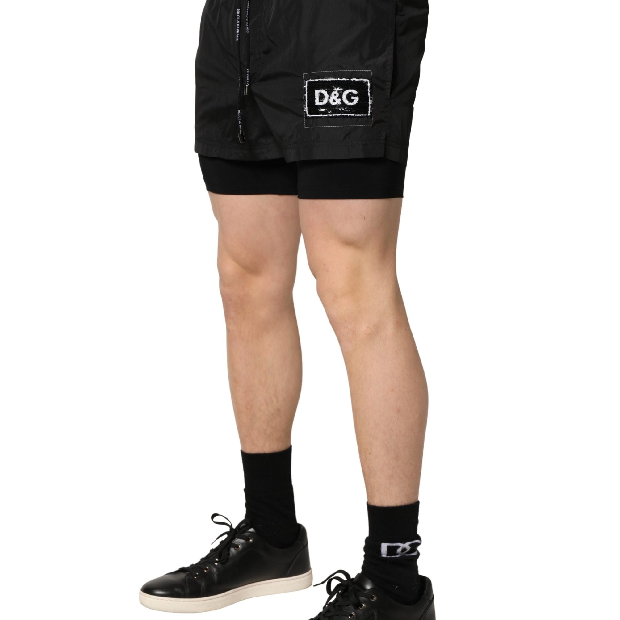 Dolce & Gabbana Black Polyester Drawstring Men Shorts Swimwear