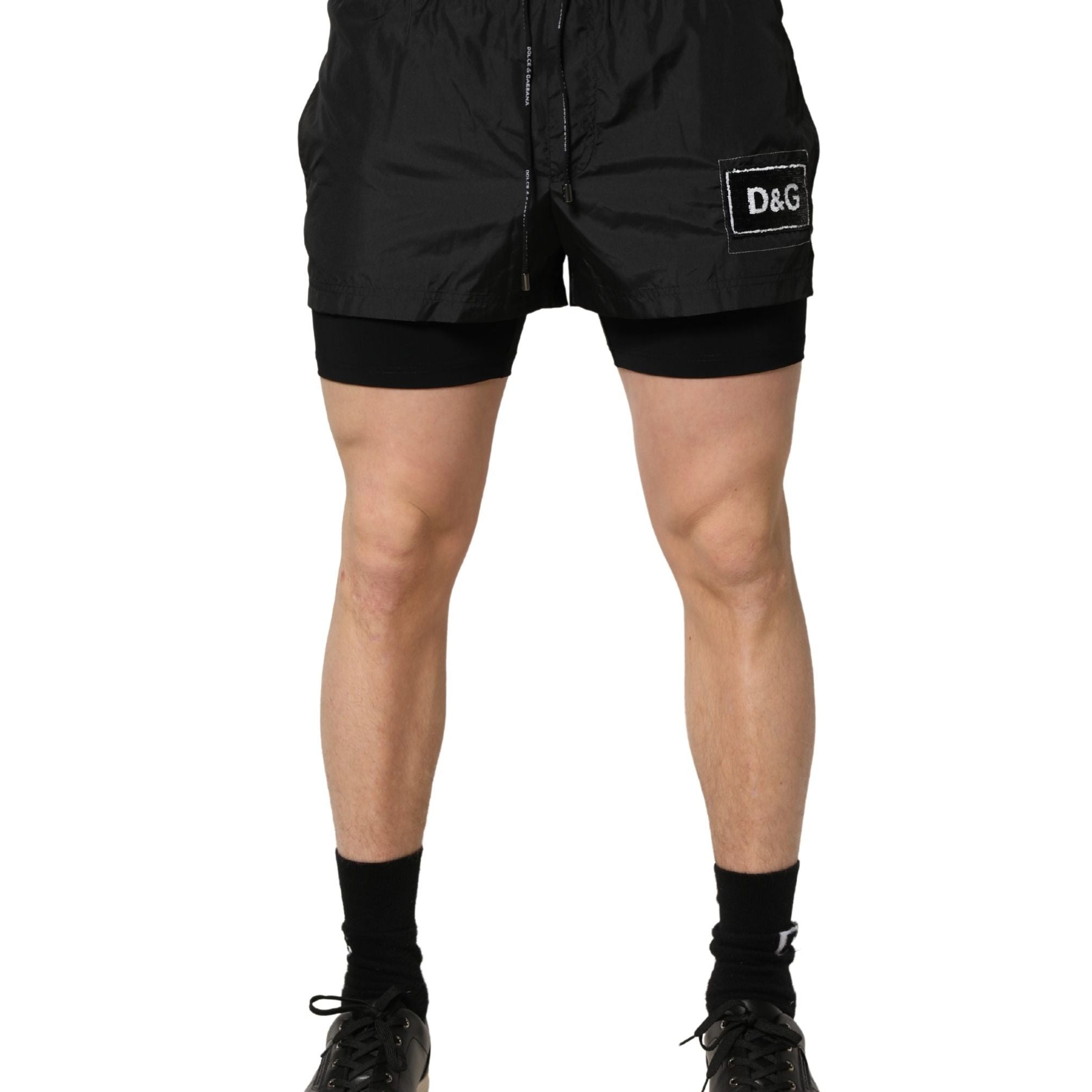 Dolce & Gabbana Black Polyester Drawstring Men Shorts Swimwear