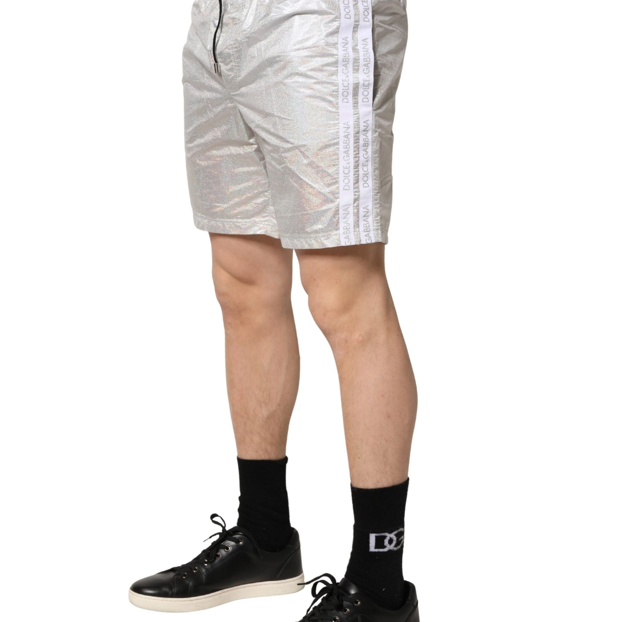 Dolce & Gabbana Silver Polyester Drawstring Men Shorts Swimwear