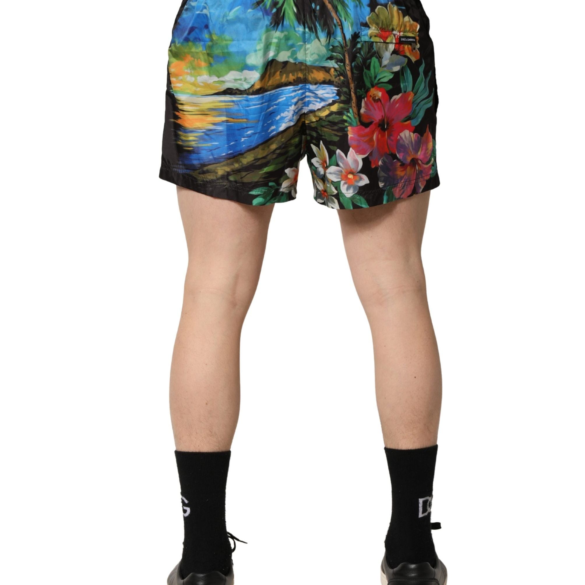 Dolce & Gabbana Black Tropical Hawaiian Trunks Shorts Swimwear