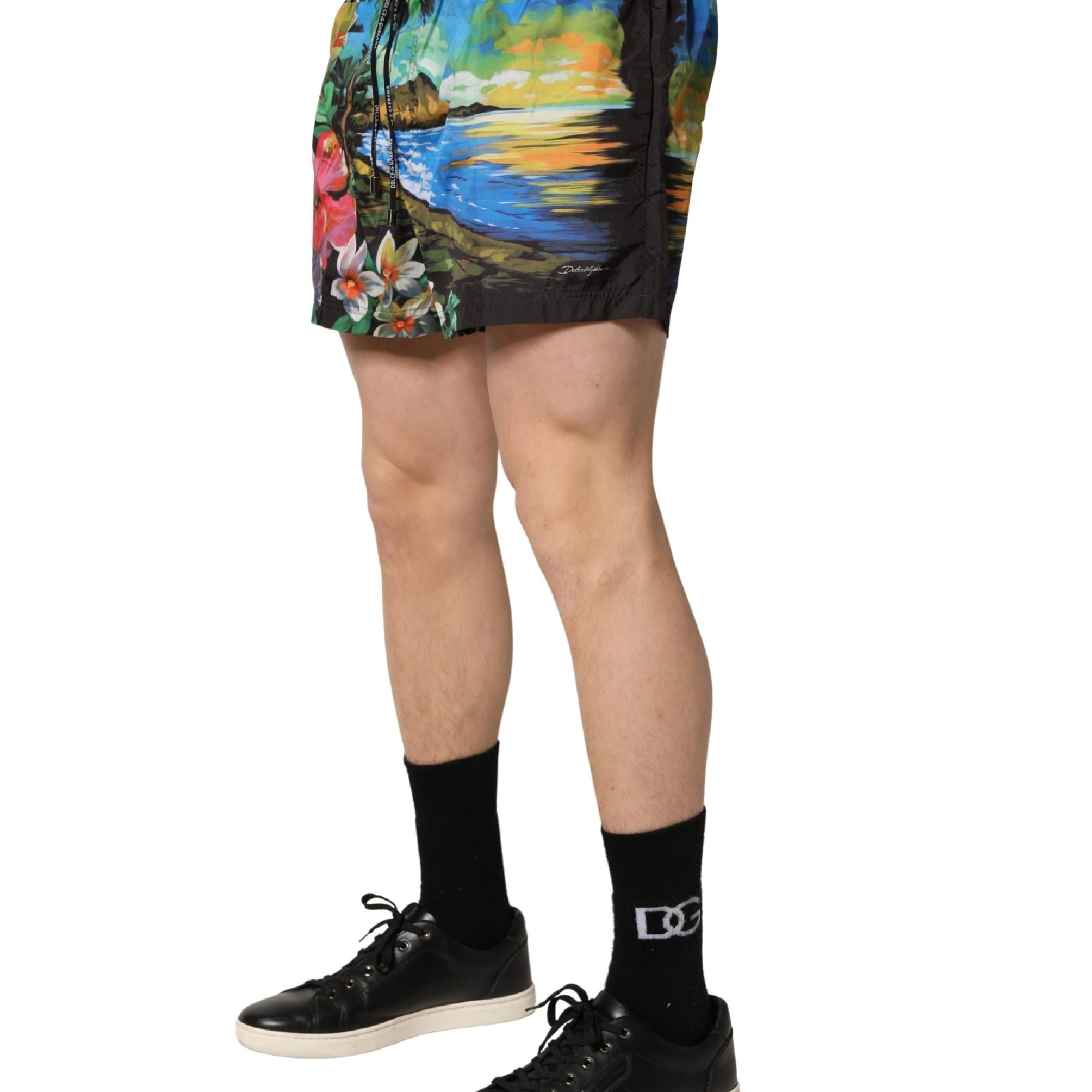 Dolce & Gabbana Black Tropical Hawaiian Trunks Shorts Swimwear