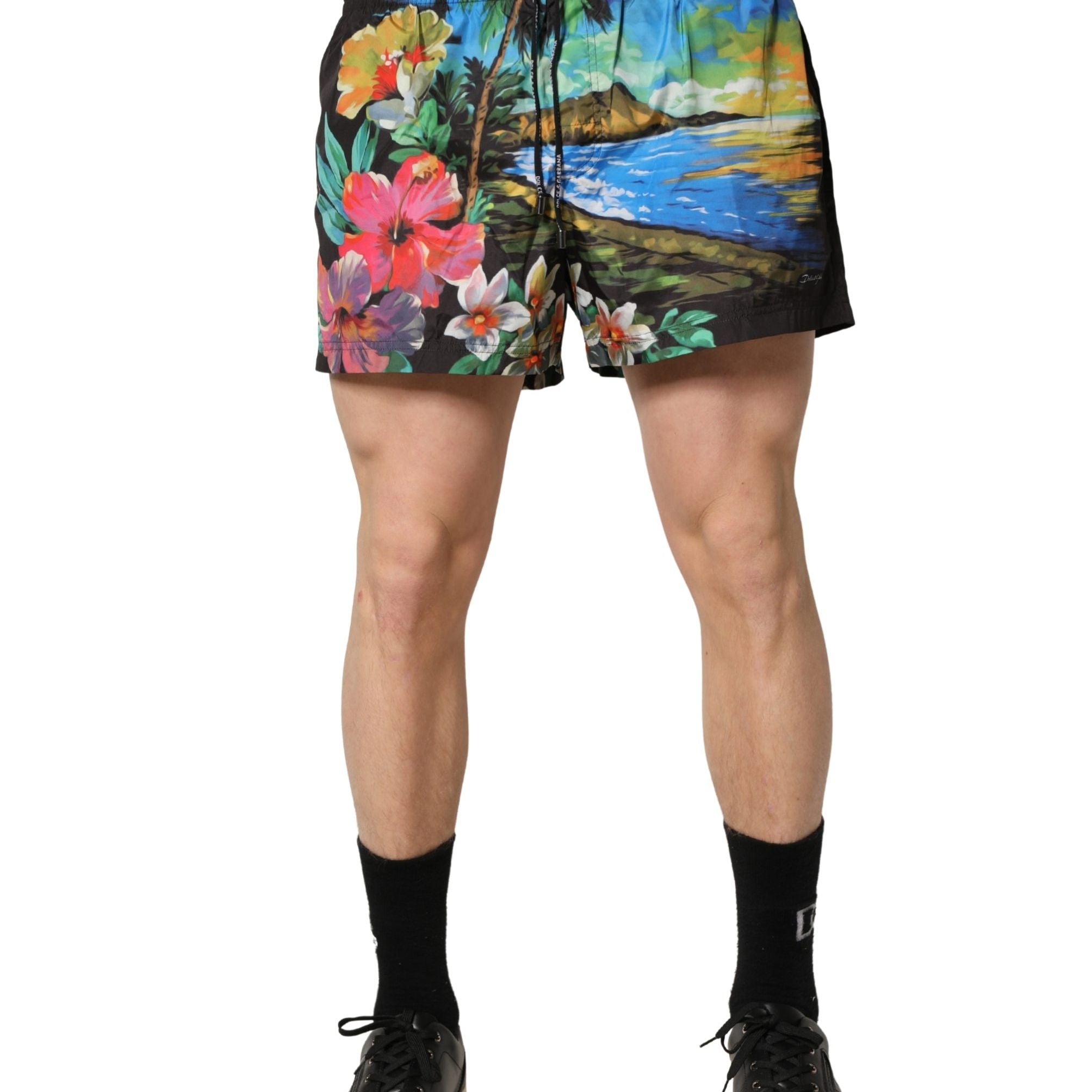 Dolce & Gabbana Black Tropical Hawaiian Trunks Shorts Swimwear