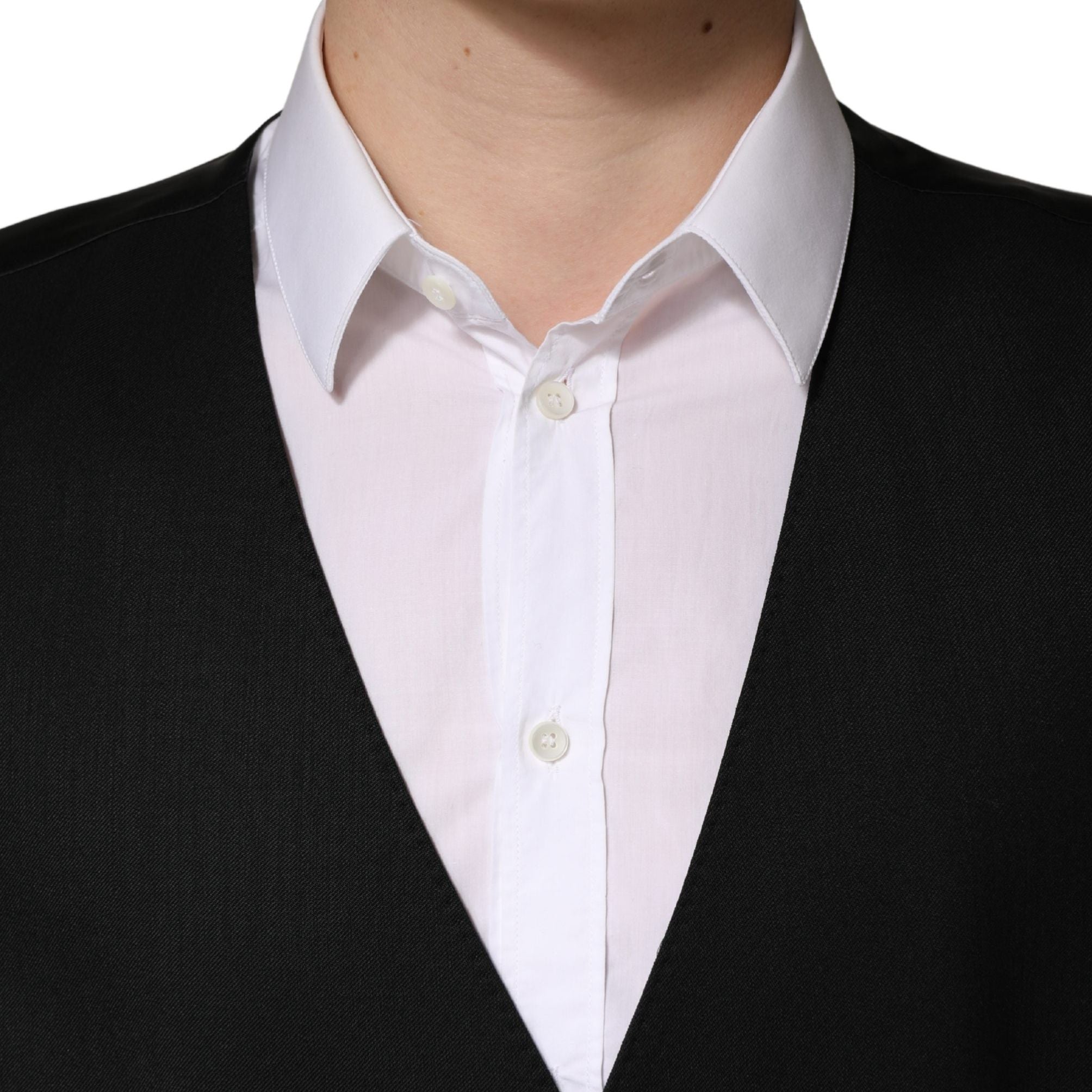 Dolce & Gabbana Black Wool Single Breasted Men Waistcoat Vest