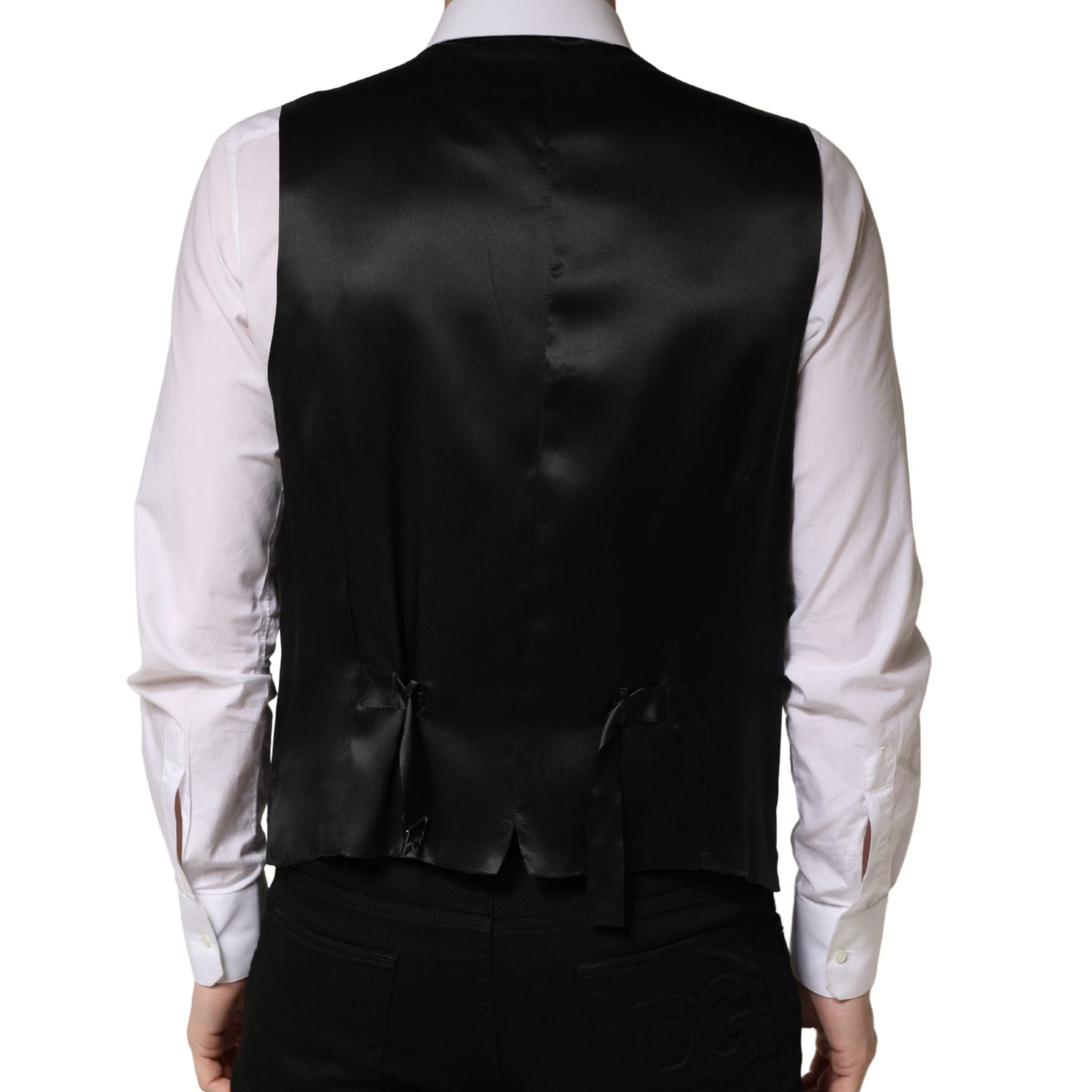 Dolce & Gabbana Black Wool Single Breasted Men Waistcoat Vest