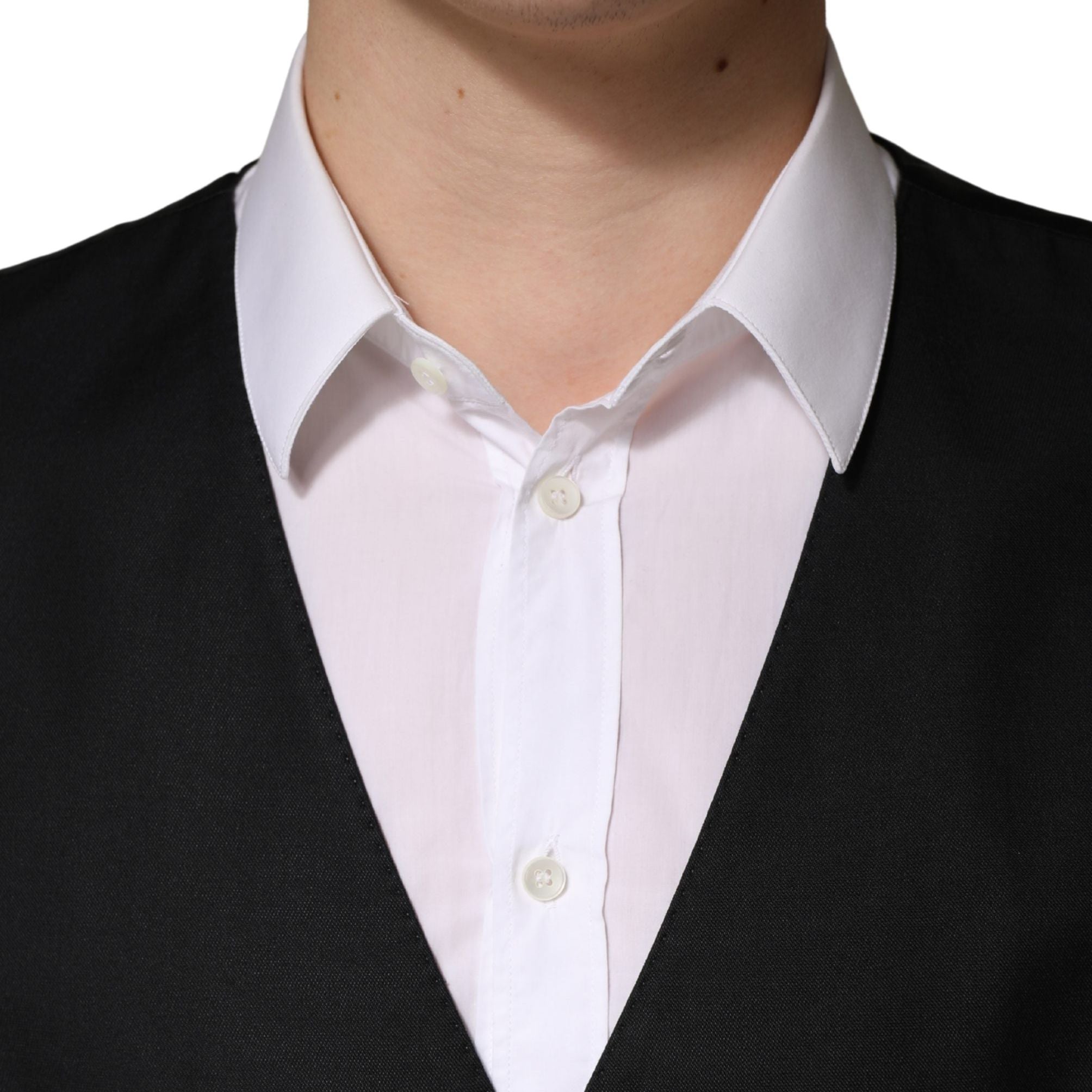 Dolce & Gabbana Black Wool Single Breasted Men Waistcoat Vest