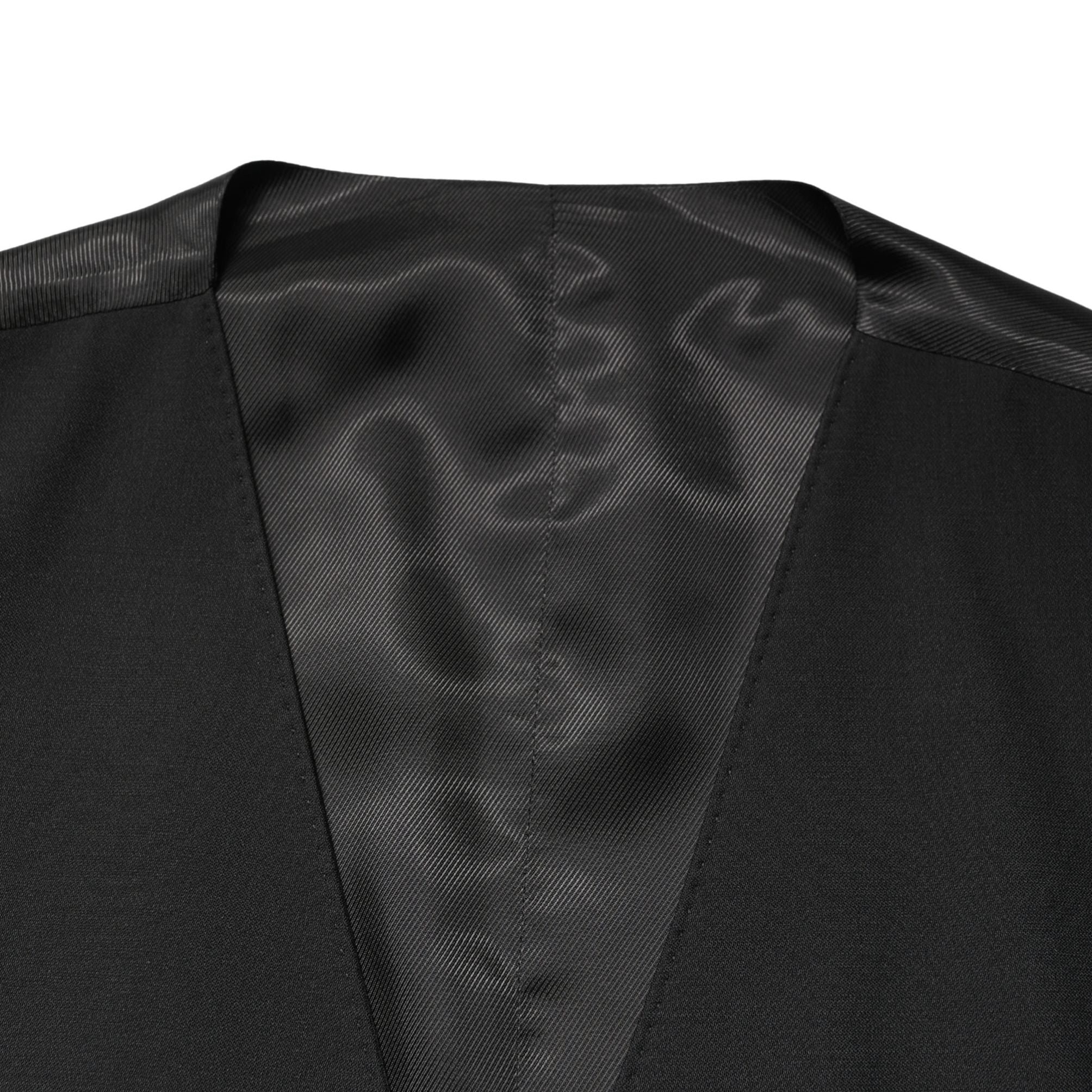 Dolce & Gabbana Black Wool Single Breasted Men Waistcoat Vest