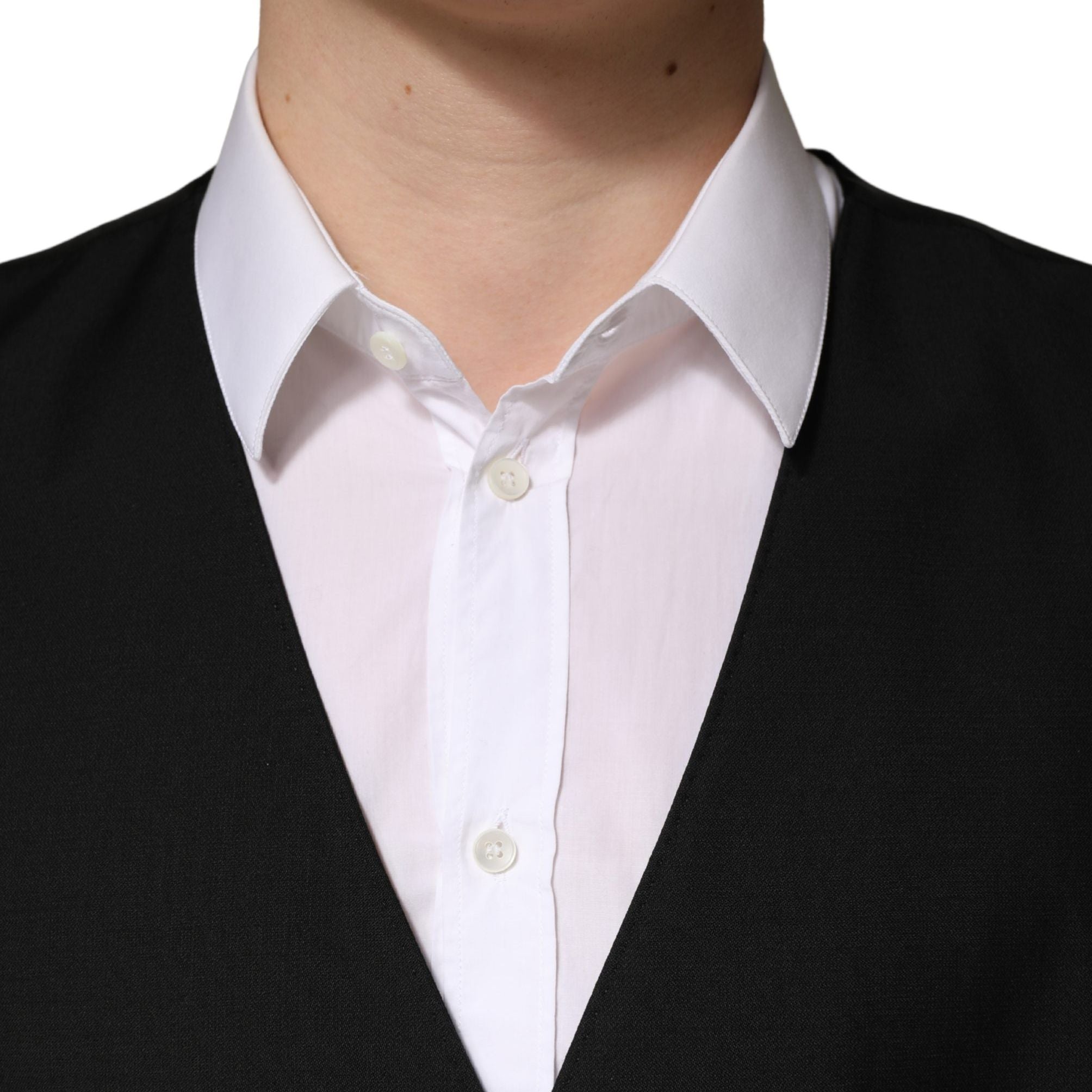 Dolce & Gabbana Black Wool Single Breasted Men Waistcoat Vest