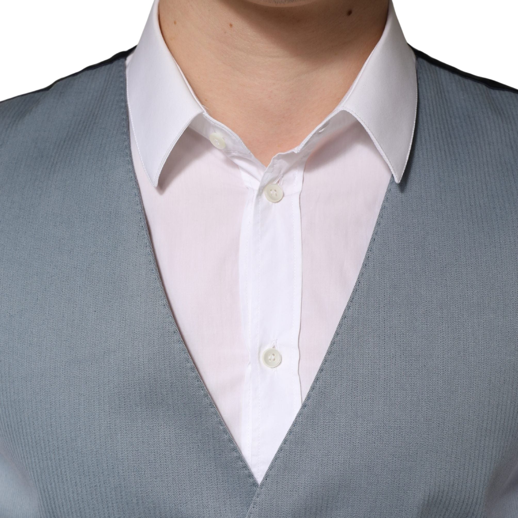 Dolce & Gabbana Gray Wool Single Breasted Men Waistcoat Vest