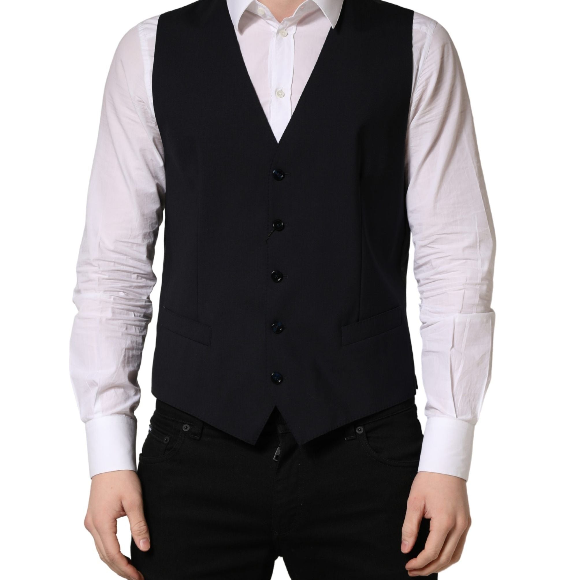 Dolce & Gabbana Black Wool Single Breasted Waistcoat Vest