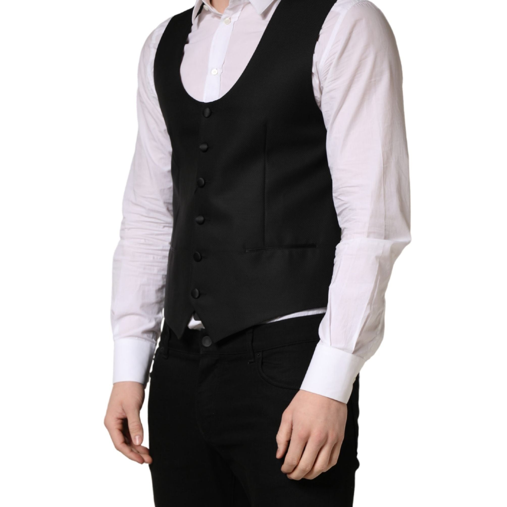 Dolce & Gabbana Black Wool Single Breasted Waistcoat Vest