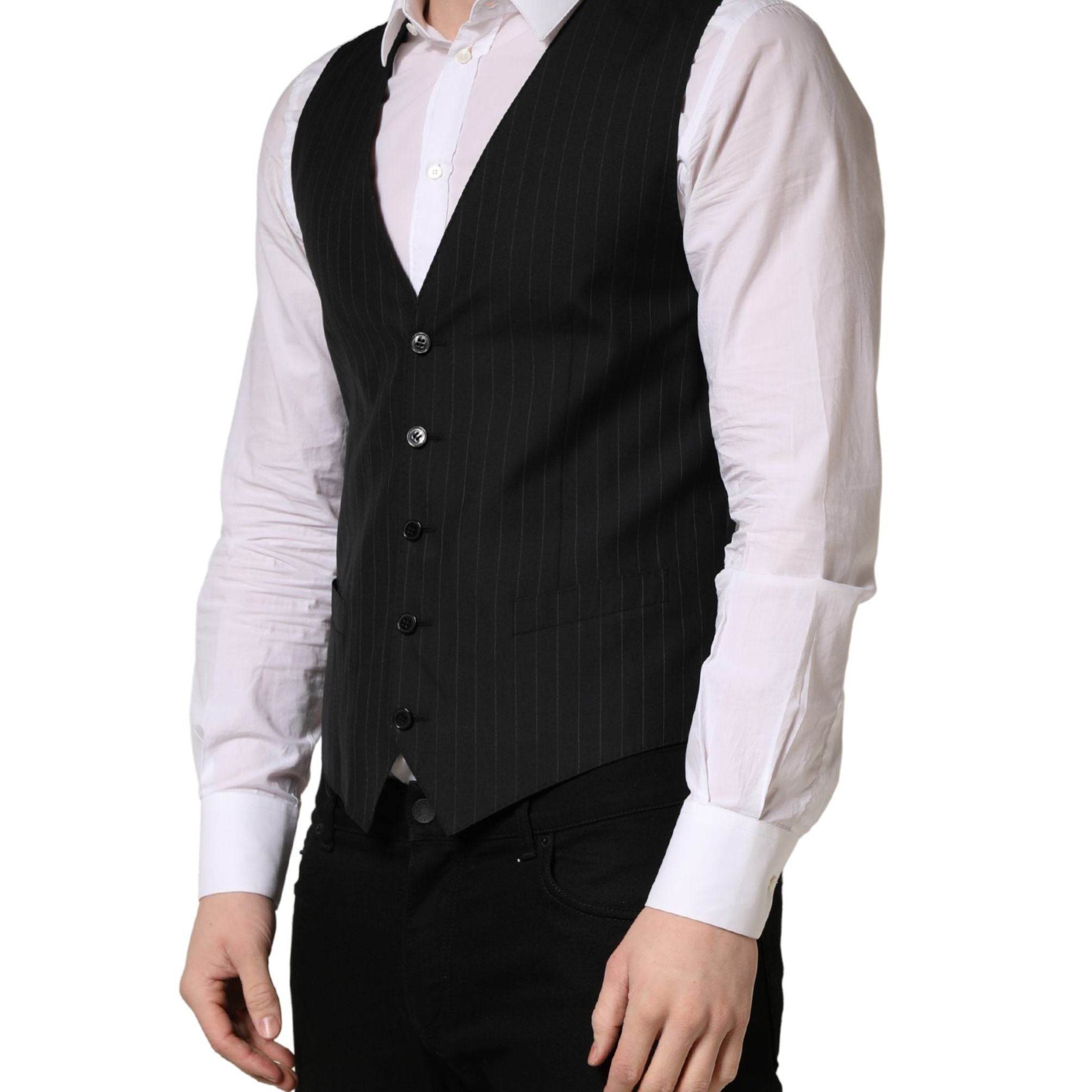 Dolce & Gabbana Black Stripe Single Breasted Waistcoat Vest