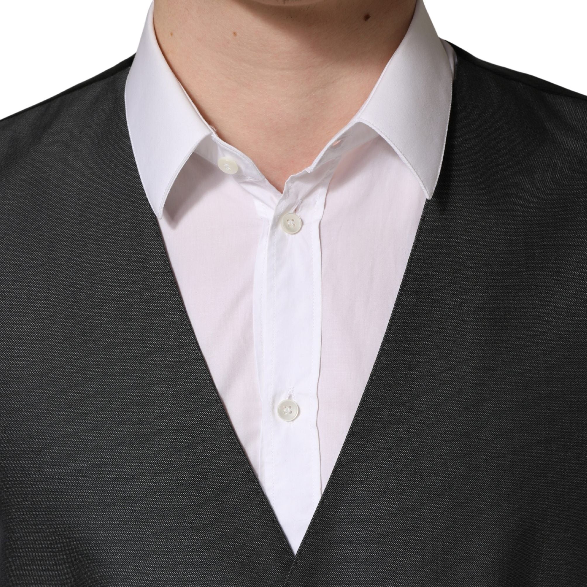 Dolce & Gabbana Dark Gray Single Breasted Men Waistcoat Vest