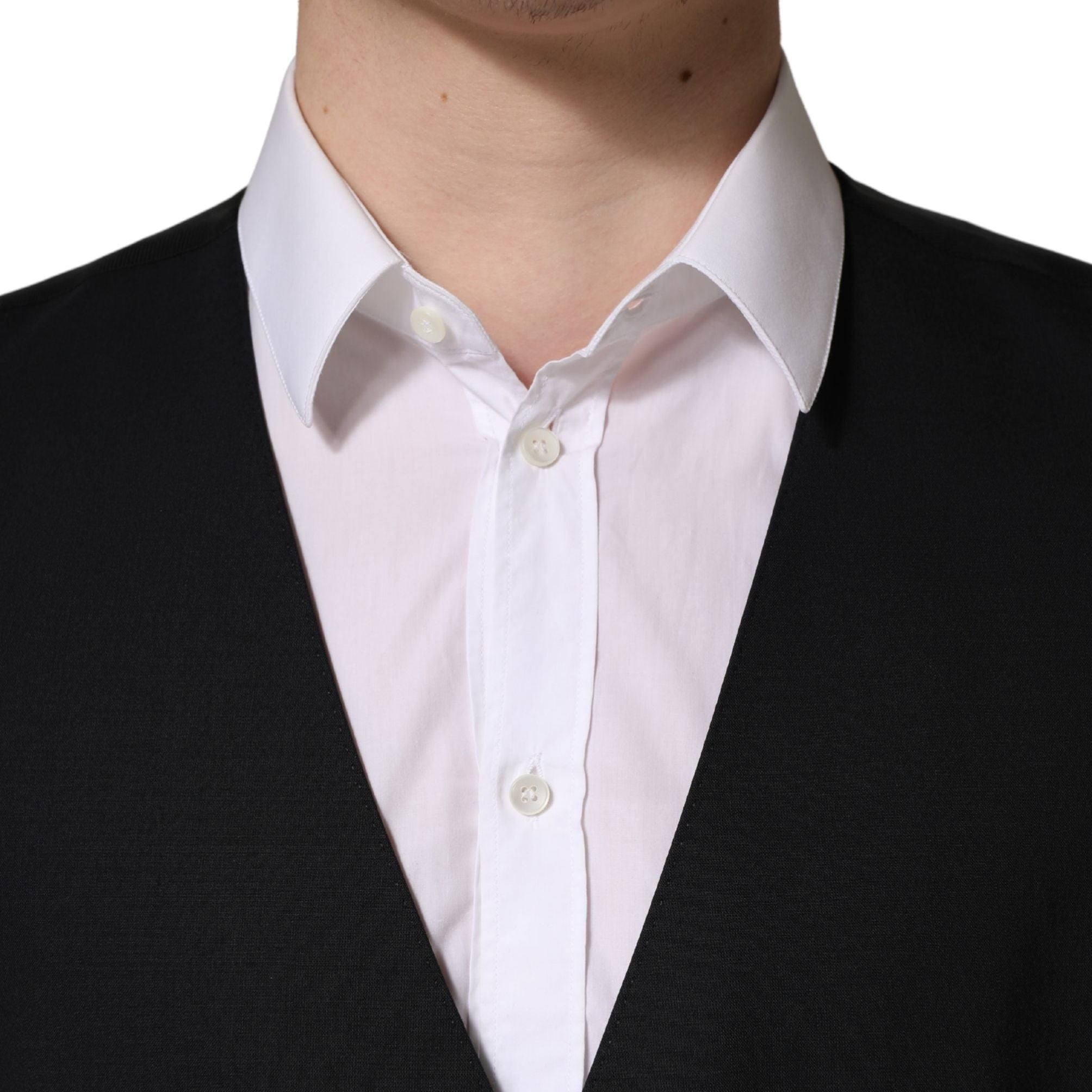 Dolce & Gabbana Black Wool Single Breasted Waistcoat Vest