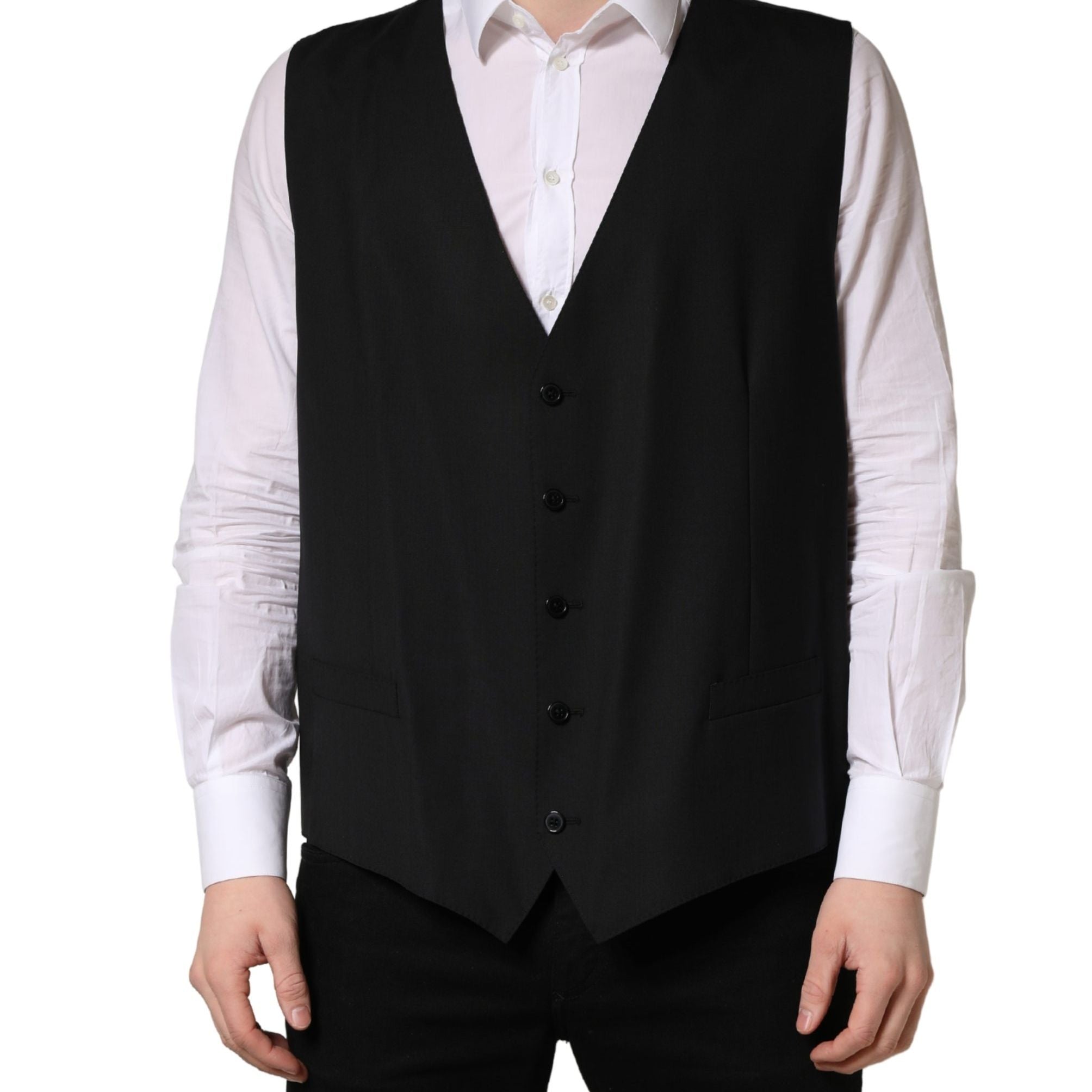 Dolce & Gabbana Black Wool Single Breasted Waistcoat Vest