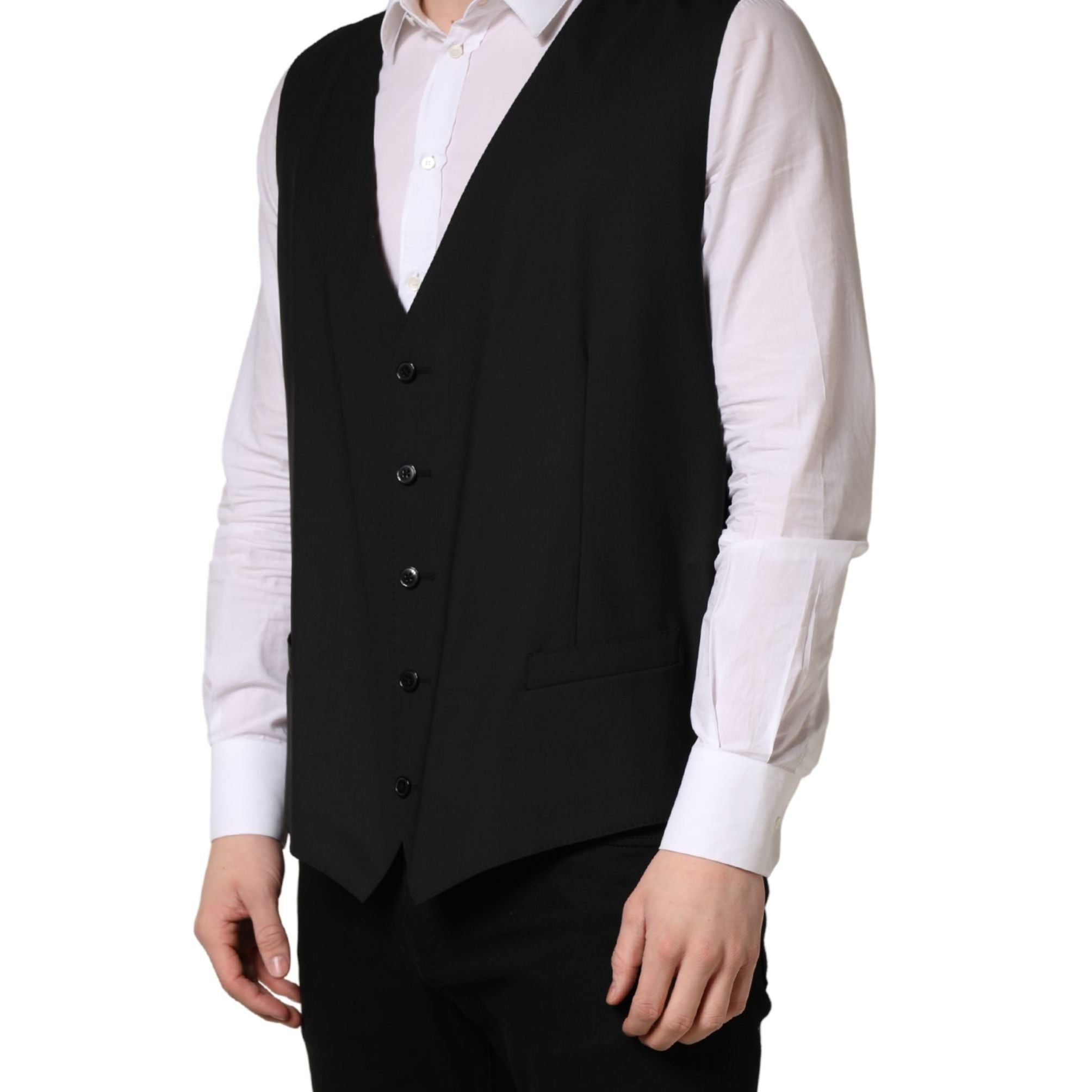 Dolce & Gabbana Black Wool Single Breasted Waistcoat Vest
