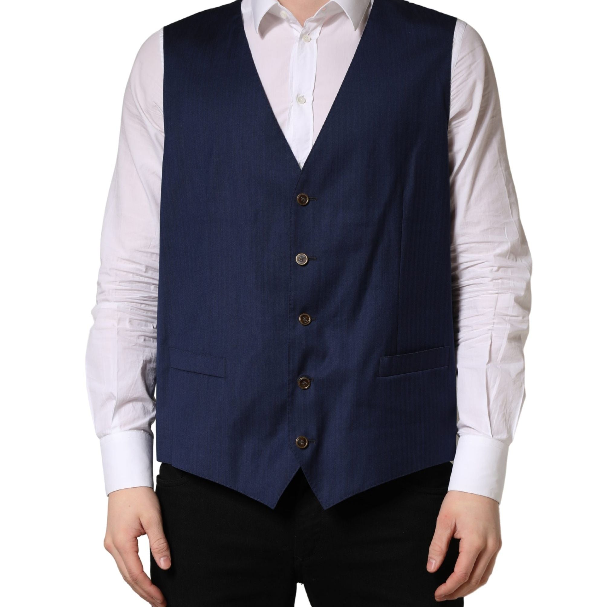 Dolce & Gabbana Navy Blue Wool Dress Formal Waistcoat Vest