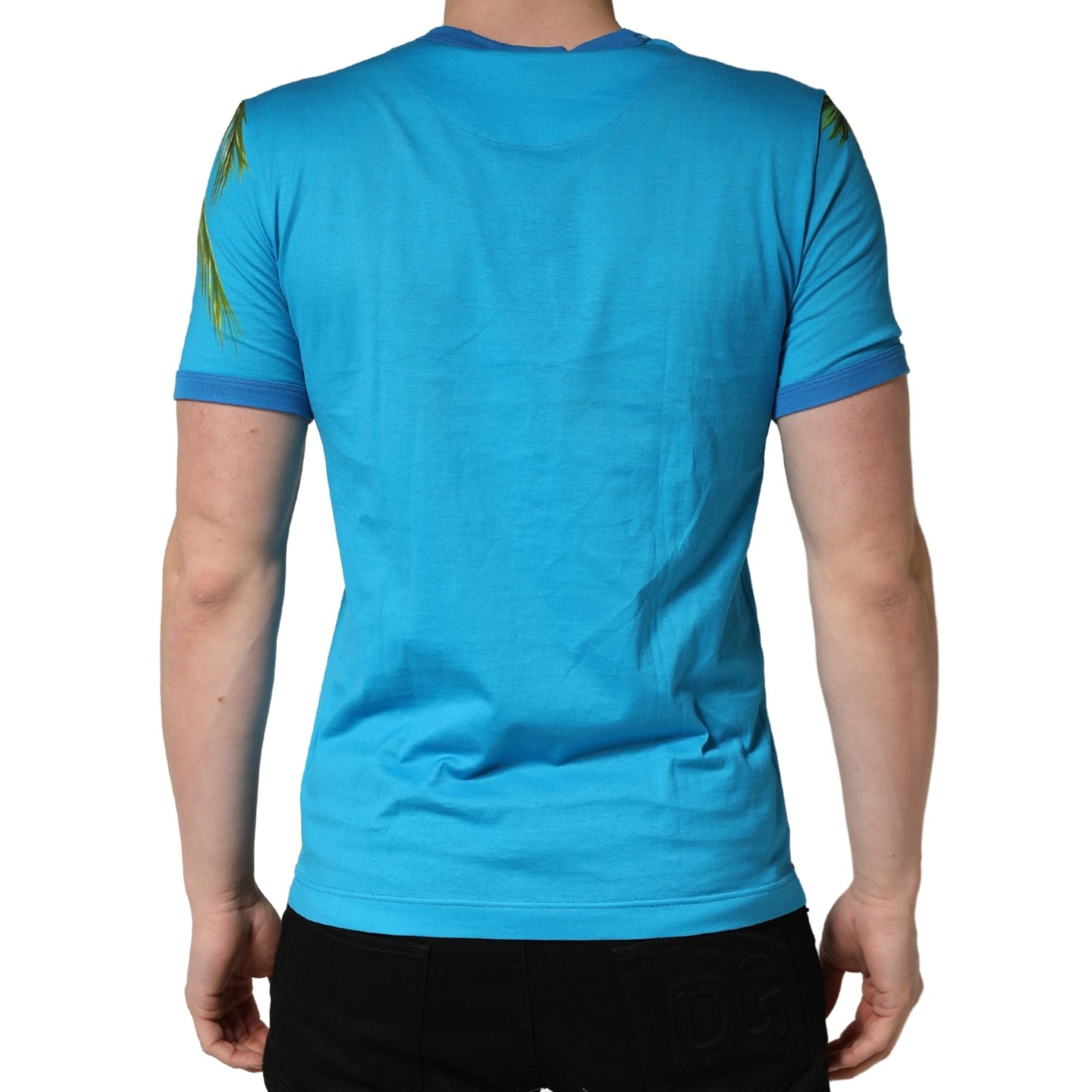 Dolce & Gabbana Blue Palm Tree Print Cotton CrewNeck T-shirt