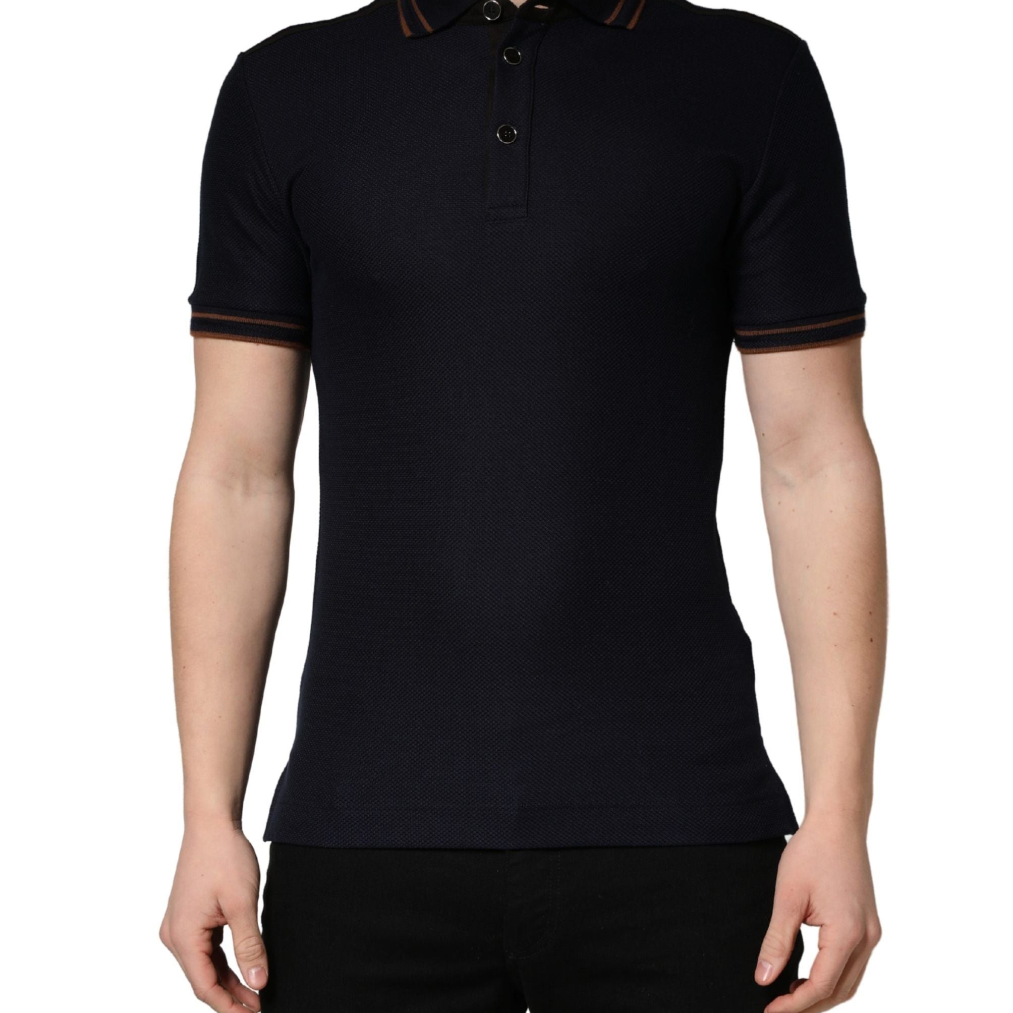 Dolce & Gabbana Dark Blue Silk Short Sleeve Men Polo T-shirt