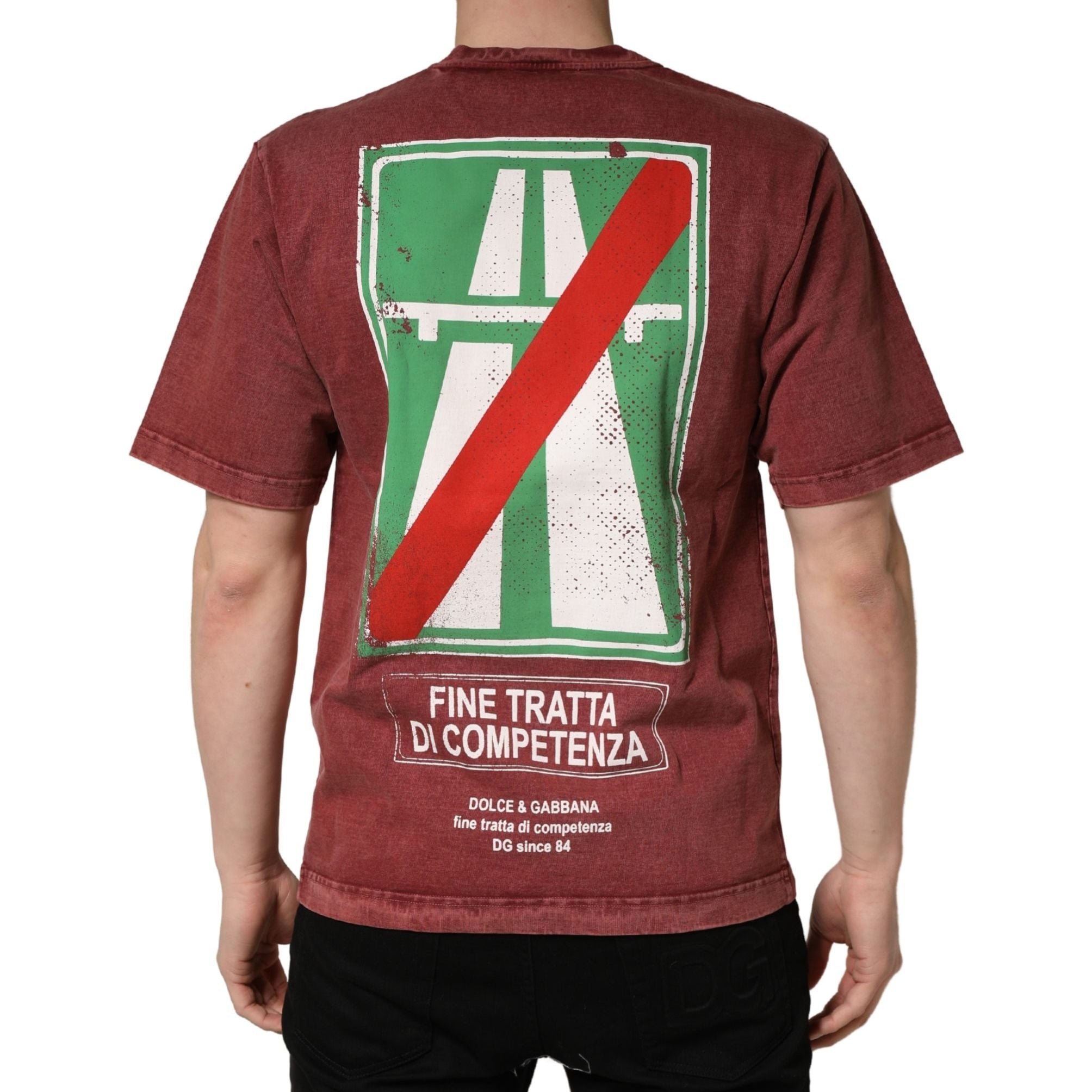 Dolce & Gabbana Maroon Print Round Neck Short Sleeve T-shirt