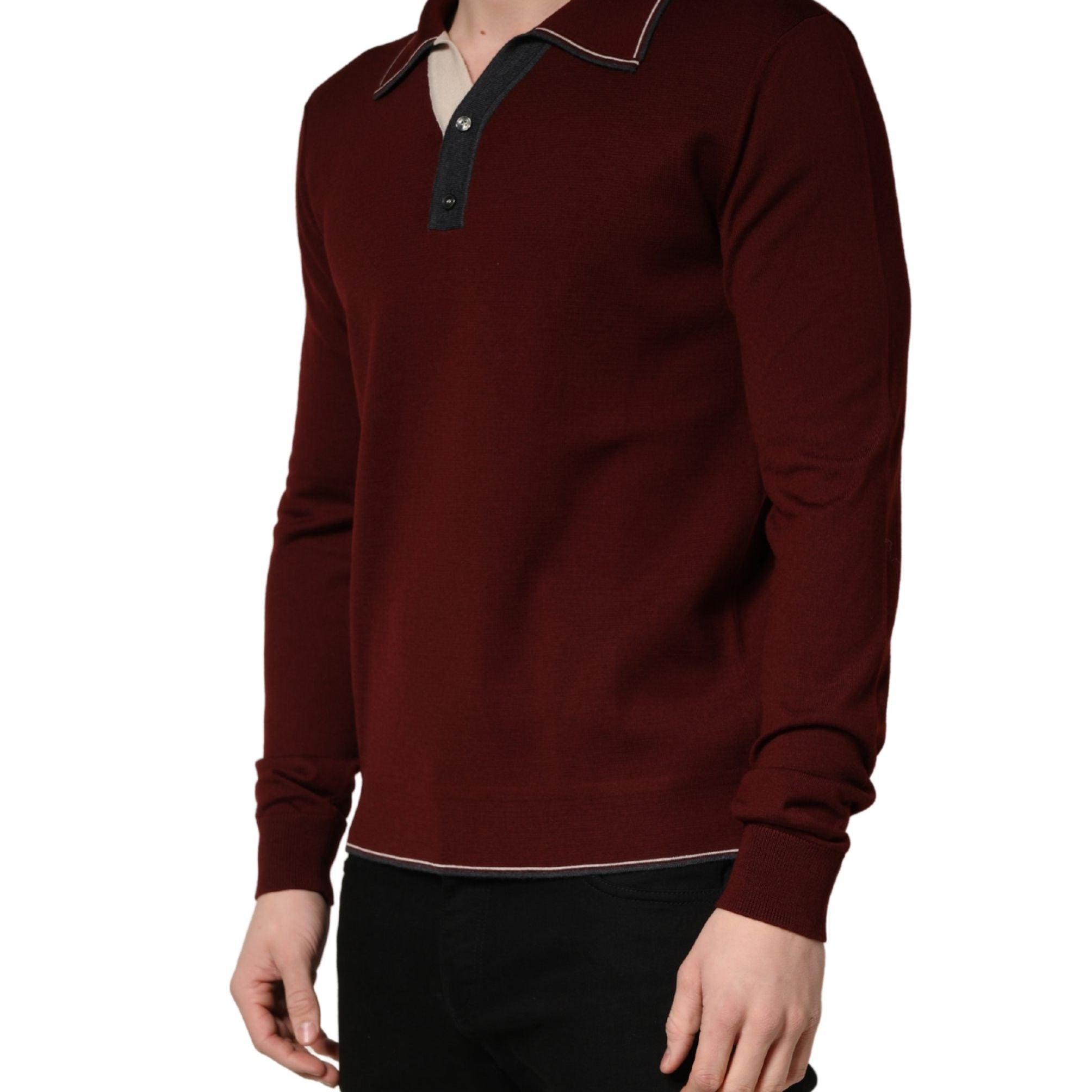 Dolce & Gabbana Maroon Re-Edition Wool Long Sleeves T-shirt